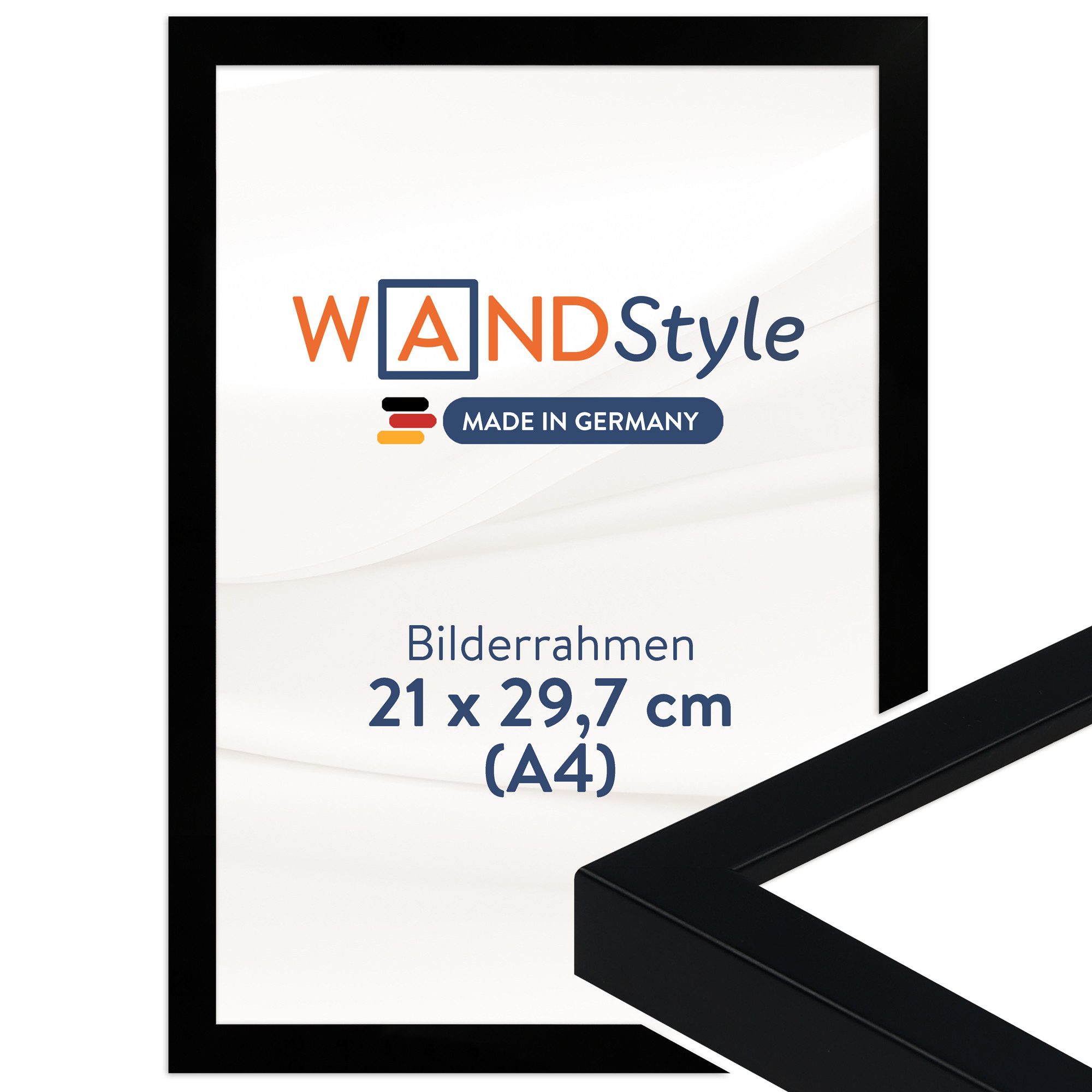 WANDStyle Bilderrahmen H950, Schwarzer Bilderrahmen A4 Holz, Moderner Fotorahmen Schwarz 21x30