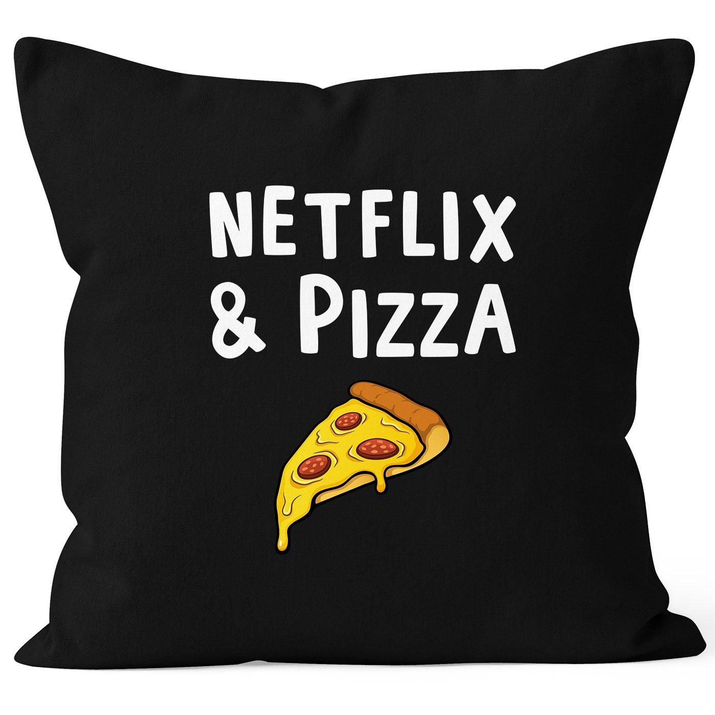 Kissen-Hülle MoonWorks® & Netflix Dekokissen Baumwolle Kissen-Bezug MoonWorks Deko-Kissen Pizza schwarz