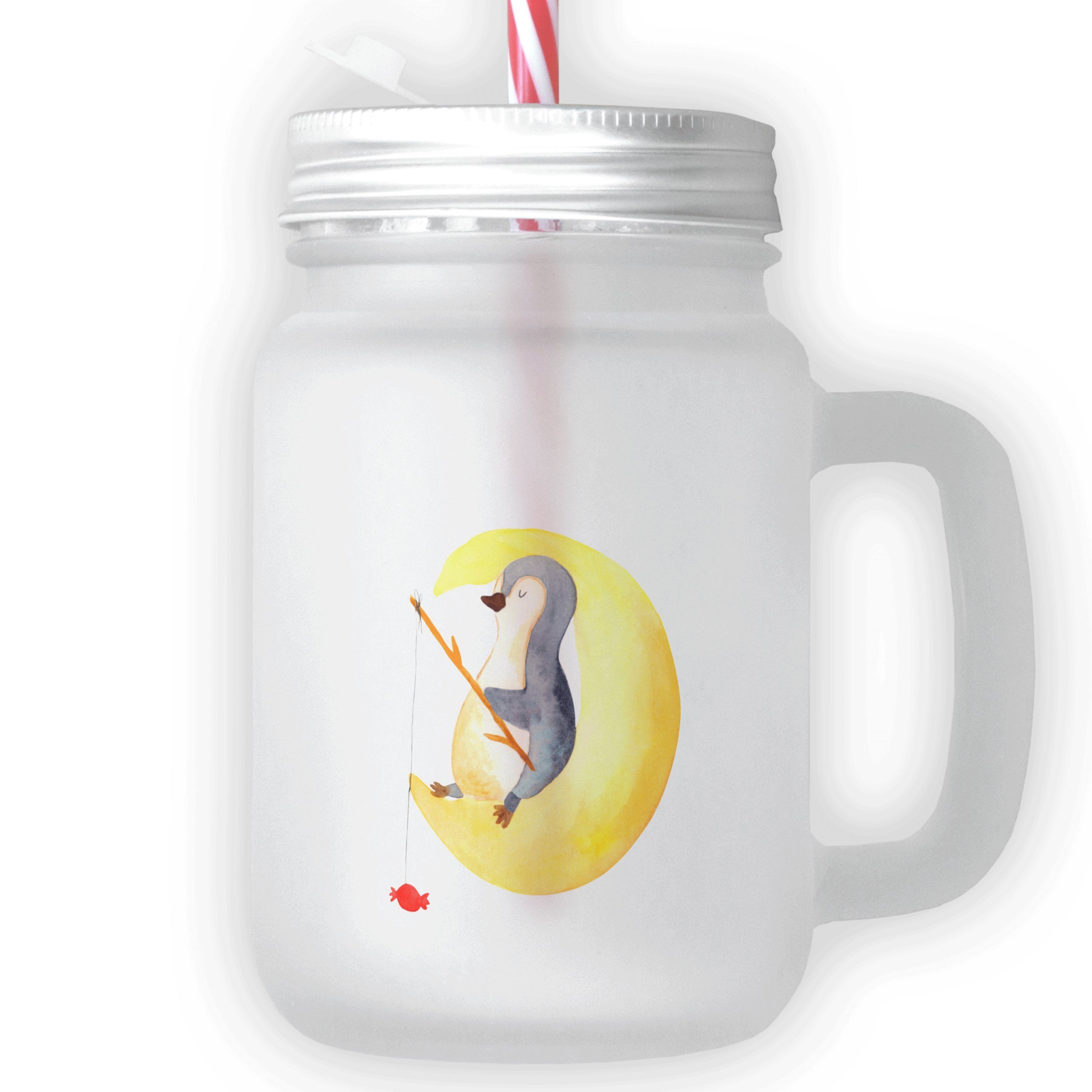 Mr. & Mrs. Panda Glas Pinguin Mond - Transparent - Geschenk, müde, Sommerglas, Strohhalm Gl, Premium Glas