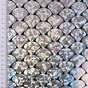SCHÖNER LEBEN. Stoff Folienjersey Stretch Glitzer Schuppen holografisch silber 1,5m Breite, mit Metallic-Effekt