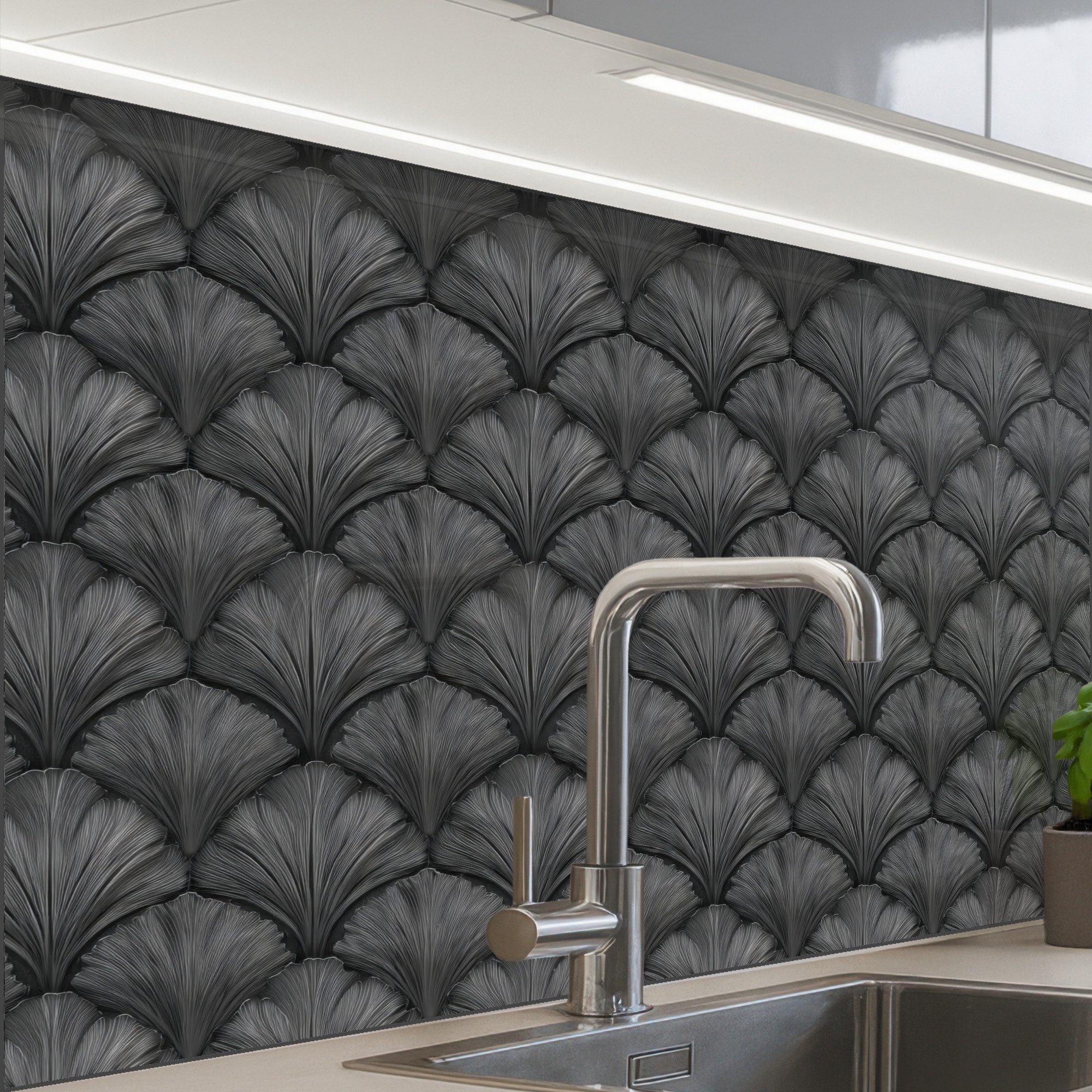 KitchenYeah Küchenrückwand selbstklebend Fächer - Motiv - Grau, (1-tlg), Spritzschutz, Küche, Rückwand, Küchenwand, Küchenfront, 80x60 cm
