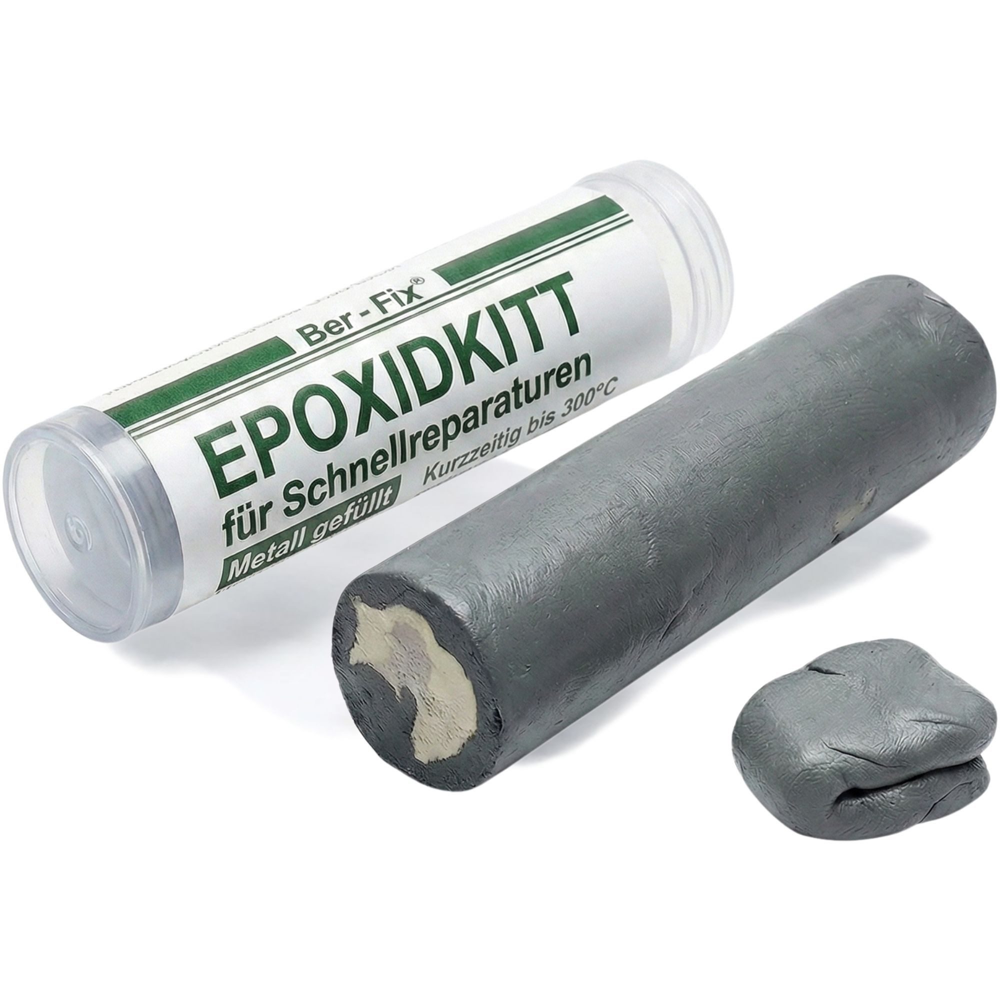 Ber-Fix 2-Komponentenkleber Epoxidkitt Knetmetall Reparaturknete, (Packung), metallgefüllt, wasserfest, hitzebeständig bis 300 °C