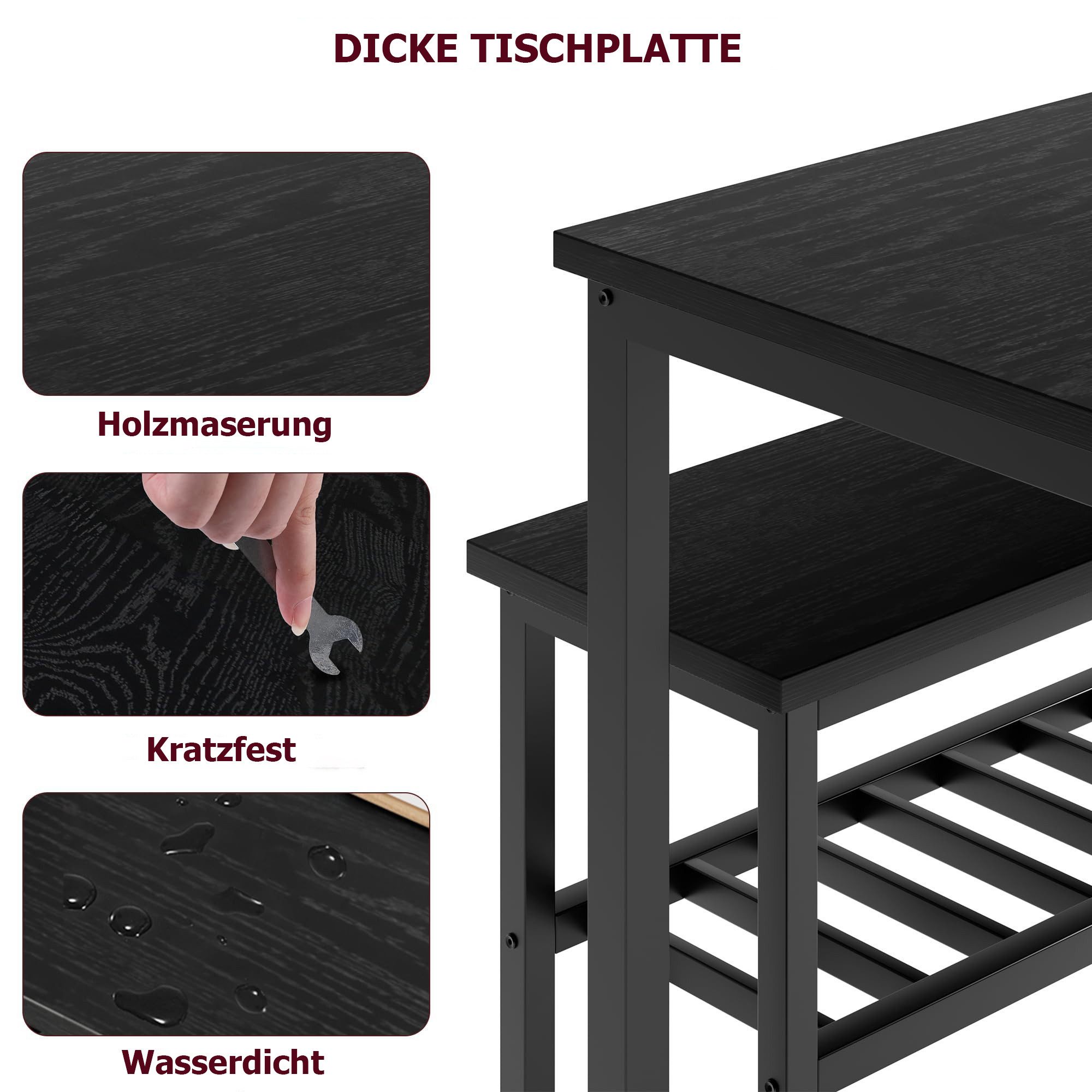 GarveeMore Essgruppe Esstisch-Set für 4, Esstisch mit 2 Stühlen und 1 Bank Platzsparend