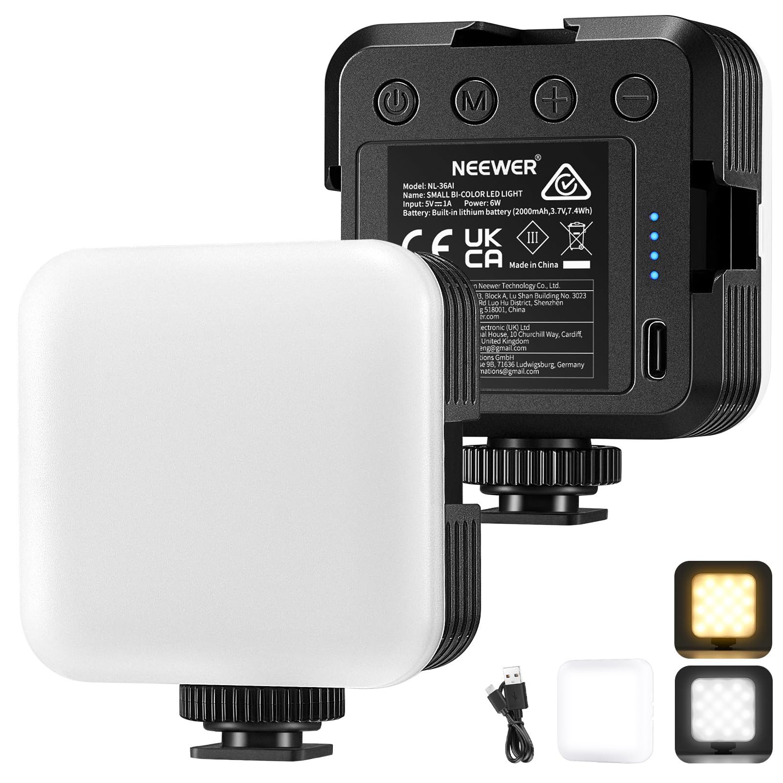 Neewer Videoleuchte NL-36AI LED-Videolicht, tragbar, Bi-Color 3200 K ~ 5600 K, dimmbar, 8 Szenenmodi, 2000 mAh Akku, für Gaming Youtube Vlog Fotografie