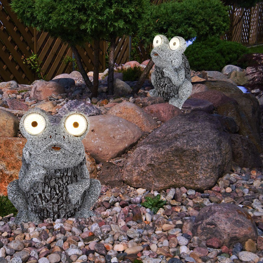 GLOBO LIGHTING LED Solarleuchte, LED-Leuchtmittel fest verbaut, Solarleuchte Frosch grau Solar Figur Frosch Außenlampe Steinoptik 2x
