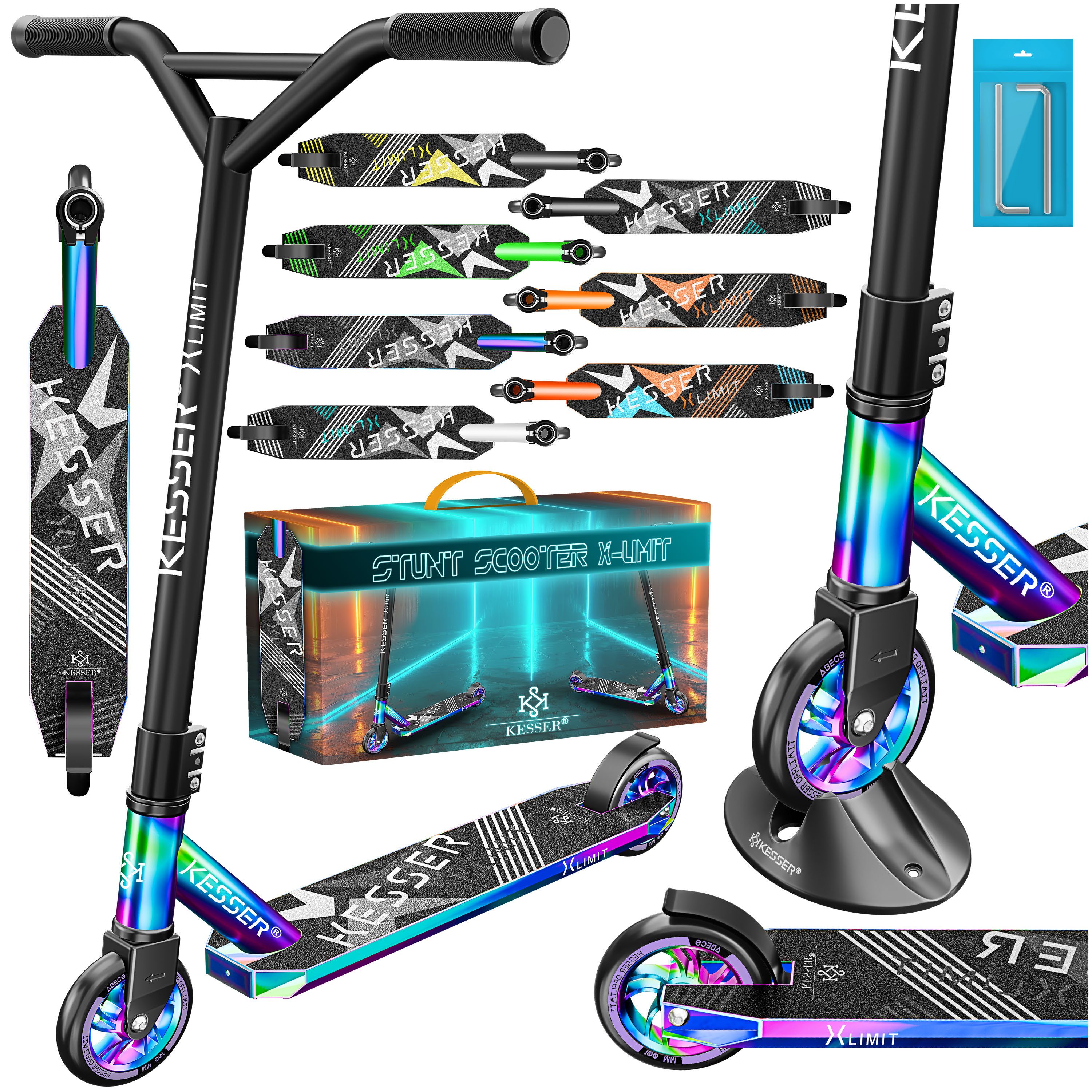 KESSER Stuntscooter X-Limit 360° Lenkung, ABEC9 Kugellagern, 100 mm PU Räder, Freestyle Kickscooter Funscooter für Kinder & Erwachsene