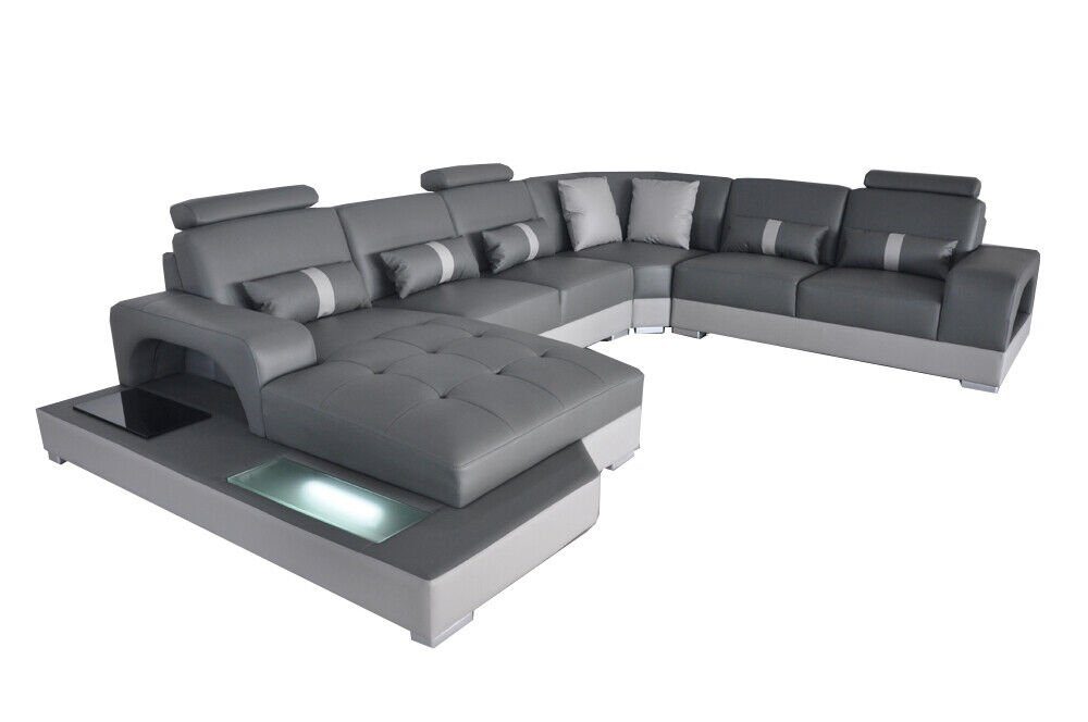 Modern Ecksofa USB Couch mit Garnitur Wohnlandschaft Eck Sofa Sofas LED Leder JVmoebel