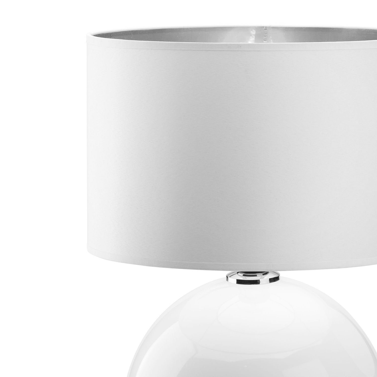 Leuchtmittel, E27 Weiß cm ohne 54 Nachttisch Wohnzimmer Modern AMADO, Stoff Glas Licht-Erlebnisse Silber Tischleuchte Schalter