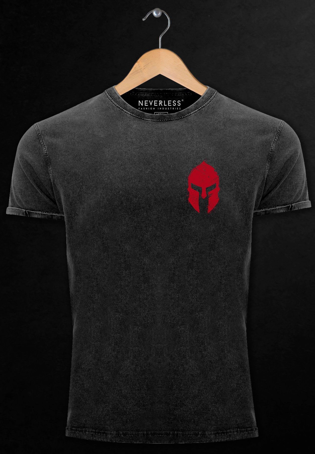 Neverless Print-Shirt Herren Print mit Logo Vintage Gladiator Shirt Spartaner schwarz/rot Print Sparta-Helm Kriege