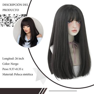 SOTOR Kunsthaarperücke Schwarzes langes glattes Haar Faserperücke Langes Haar, Ideal für die tägliche Party und den täglichen Gebrauch