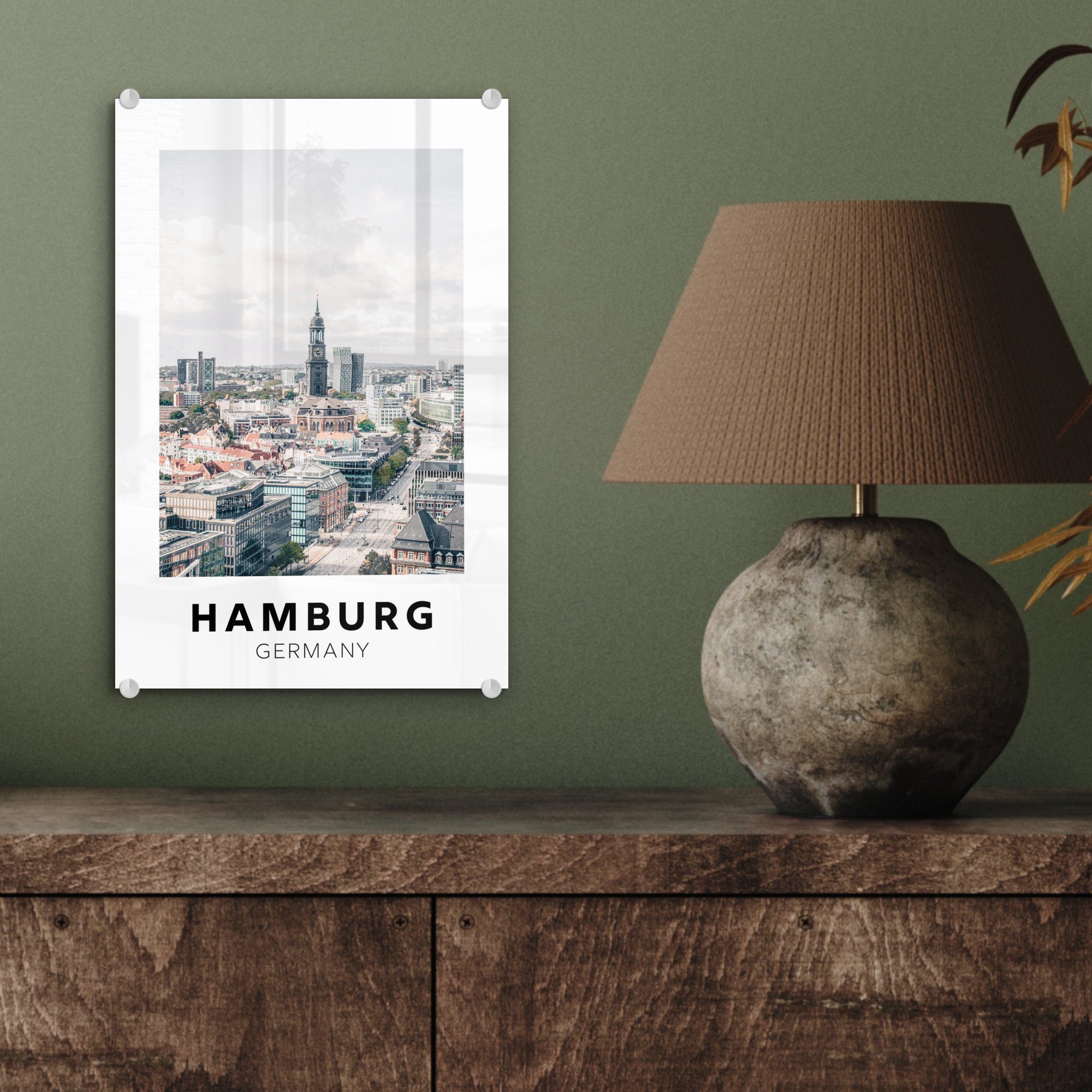 - MuchoWow Bilder Hamburg Turm, Acrylglasbild St), Deutschland - Wanddekoration Glasbilder Foto auf - (1 - Wandbild auf - Glas Glas