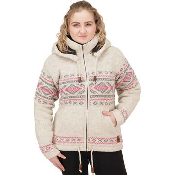 KUNST UND MAGIE Kapuzenstrickjacke Gefütterte Wolljacke Strickjacke Norweger Muster abnehmbarer Kapuze