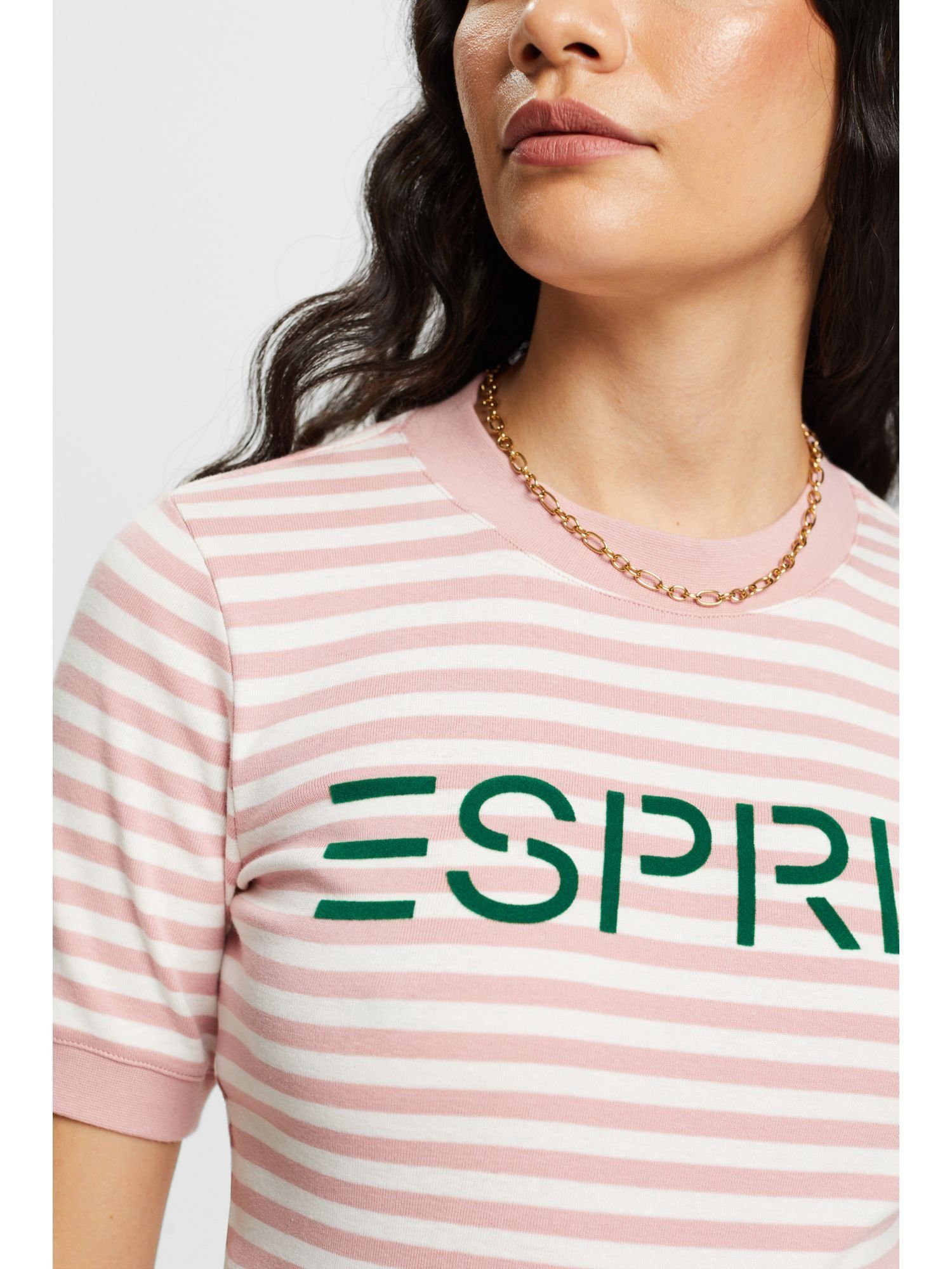 mit OLD Esprit PINK Logo-Print Gestreiftes T-Shirt Baumwoll-T-Shirt (1-tlg)
