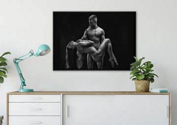 Pixxprint Leinwandbild Nude sexy Paar Kunst B&W, Wanddekoration (1 St), Leinwandbild fertig bespannt, in einem Schattenfugen-Bilderrahmen gefasst, inkl. Zackenaufhänger