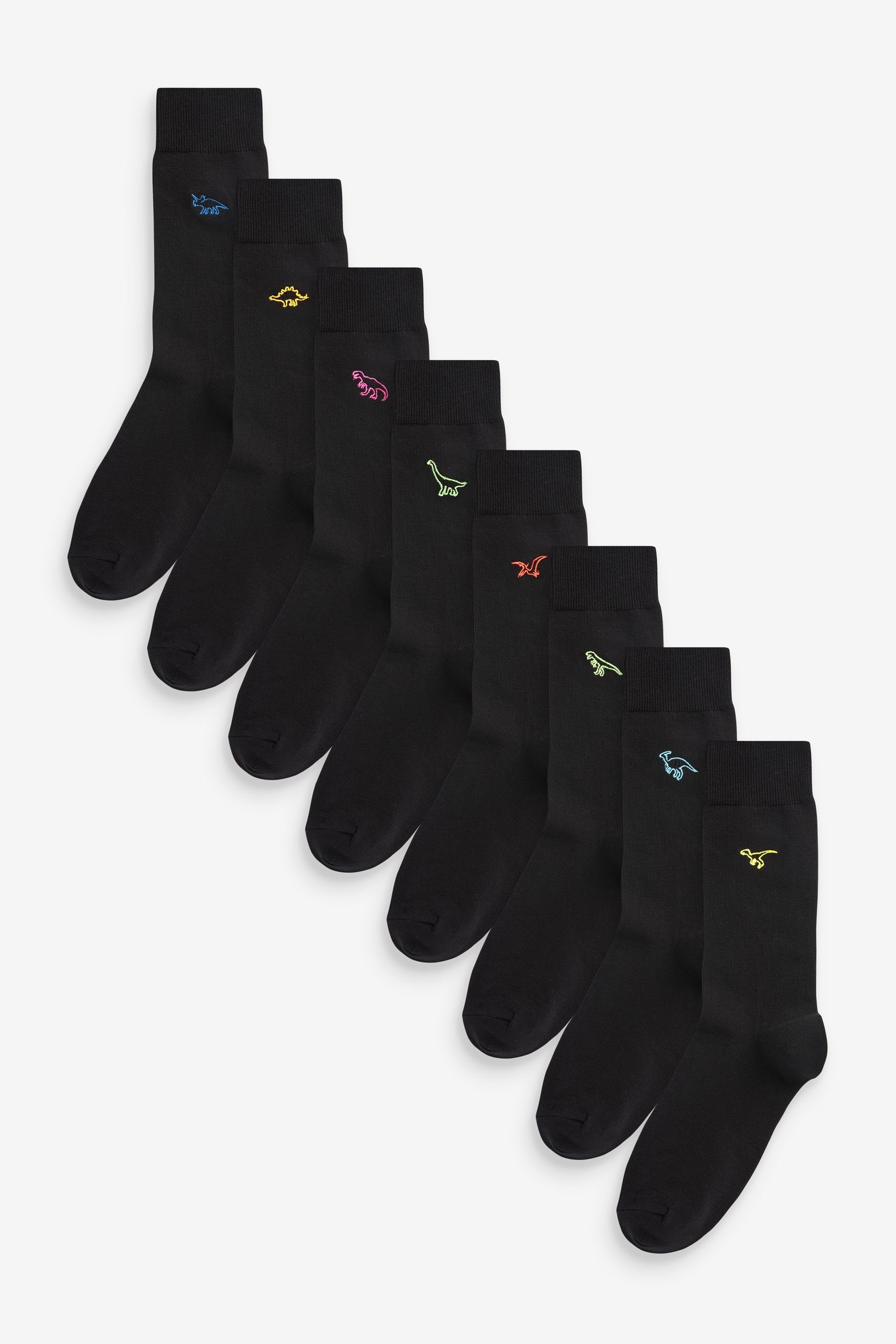 Next Kurzsocken Socken mit Dinosaur Stickerei Black Neon (8-Paar)