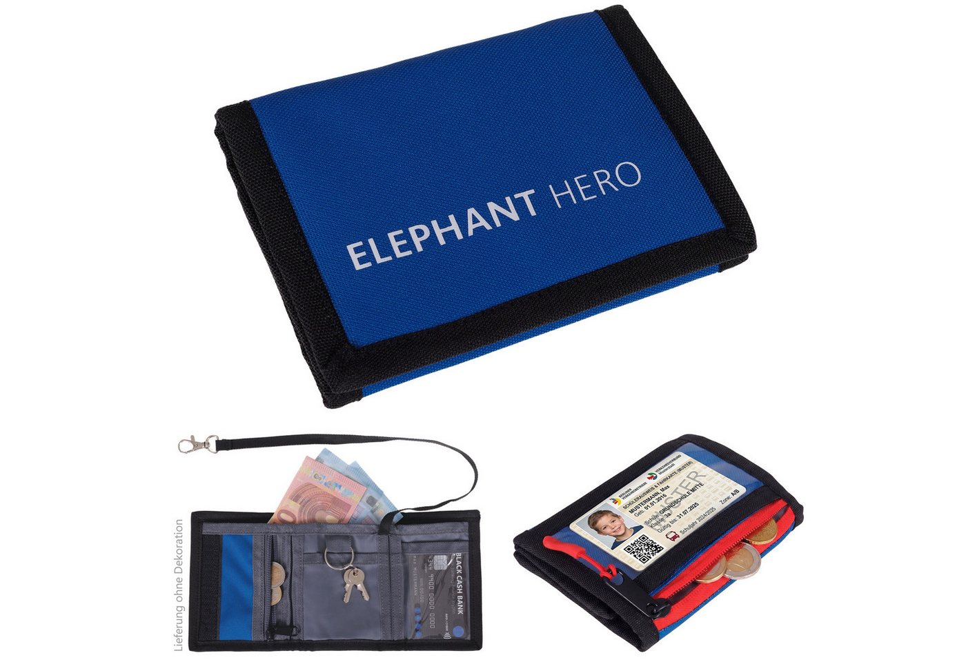 ELEPHANT Geldbörse Mädchen Jungen Hero Signature, Wallet Klettbörse Schülerbörse Schlüsselring Ausweisfach