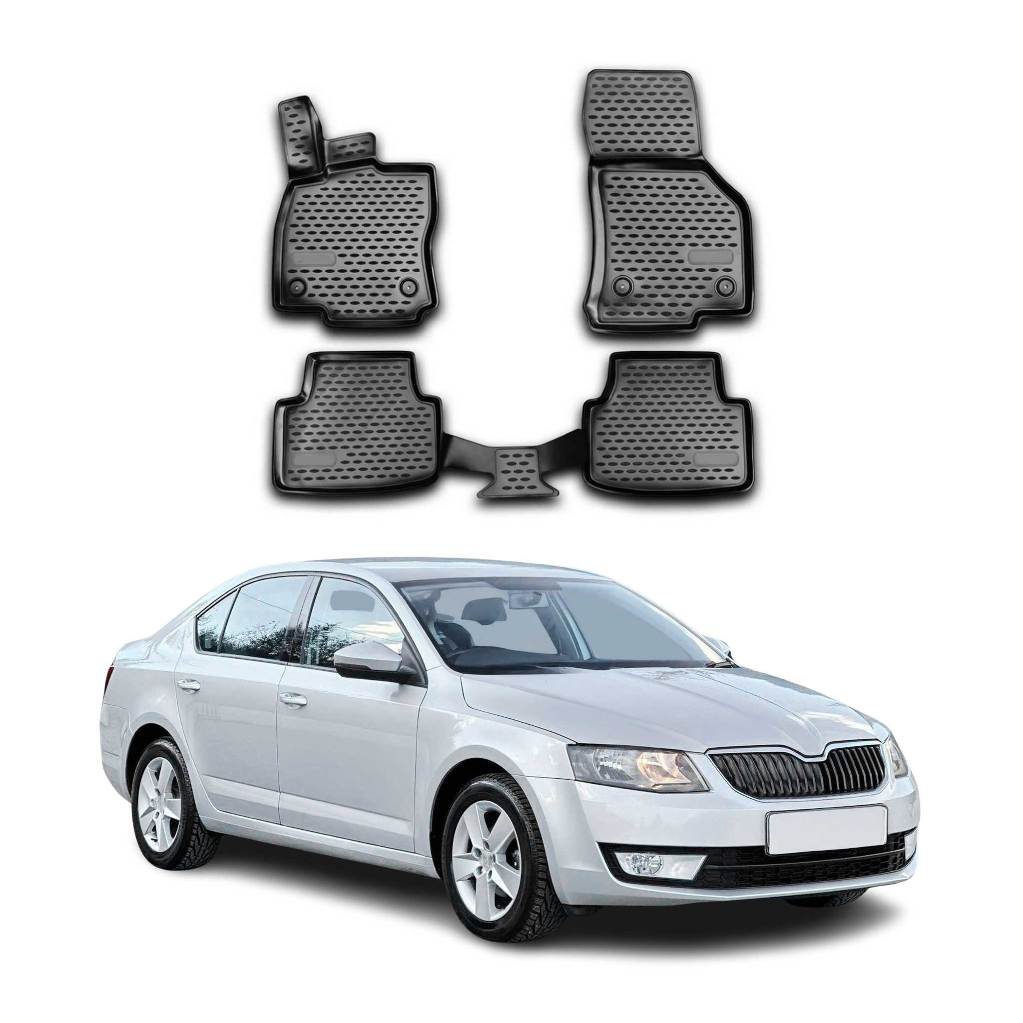 OMAC Auto-Fußmatten für Skoda Octavia 2013-2020 Schwarz 4 tlg TPE (4 St), für Skoda Octavia 2013-2020 Skoda Octavia 2013-2020, Antirutsch,Wasserfest,Einfache Installation