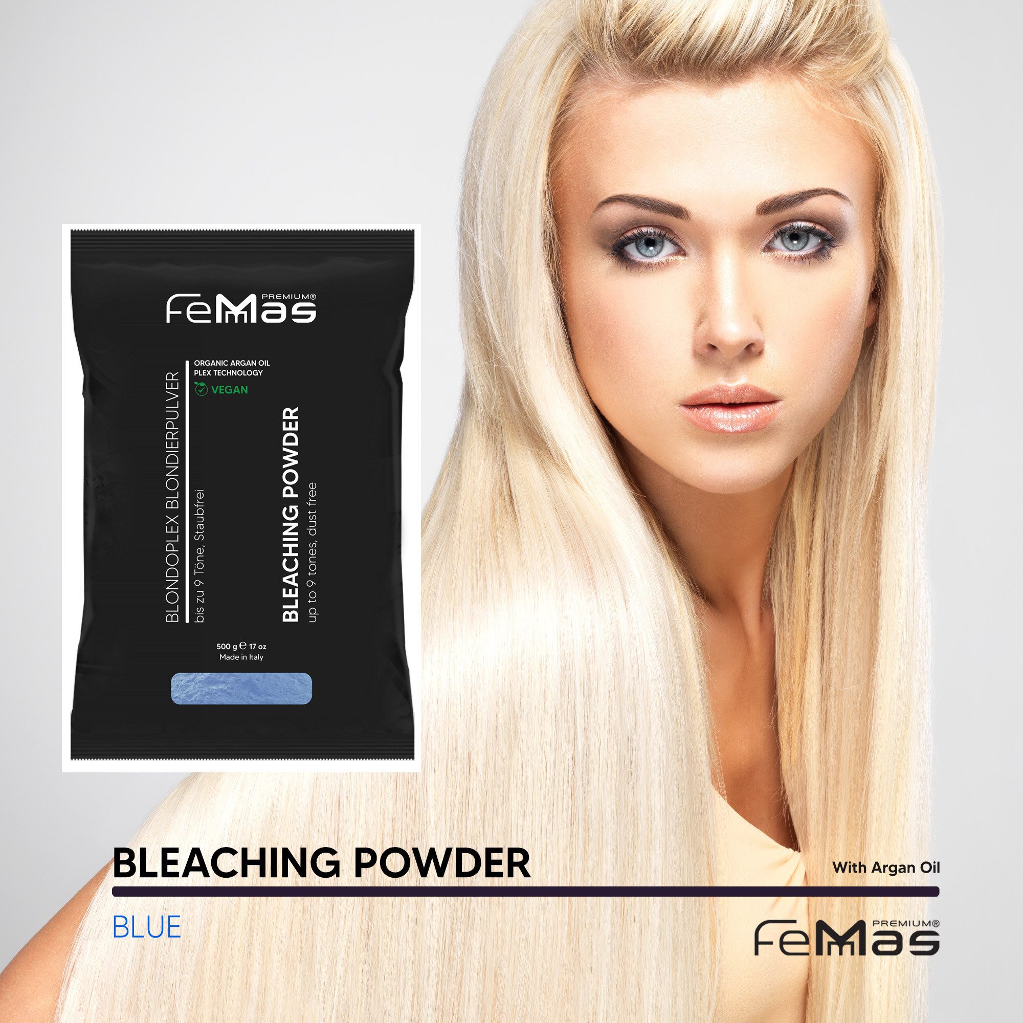 Femmas Premium Haarfarbe FemMas Blondierpulver Blau mit Arganöl 500g