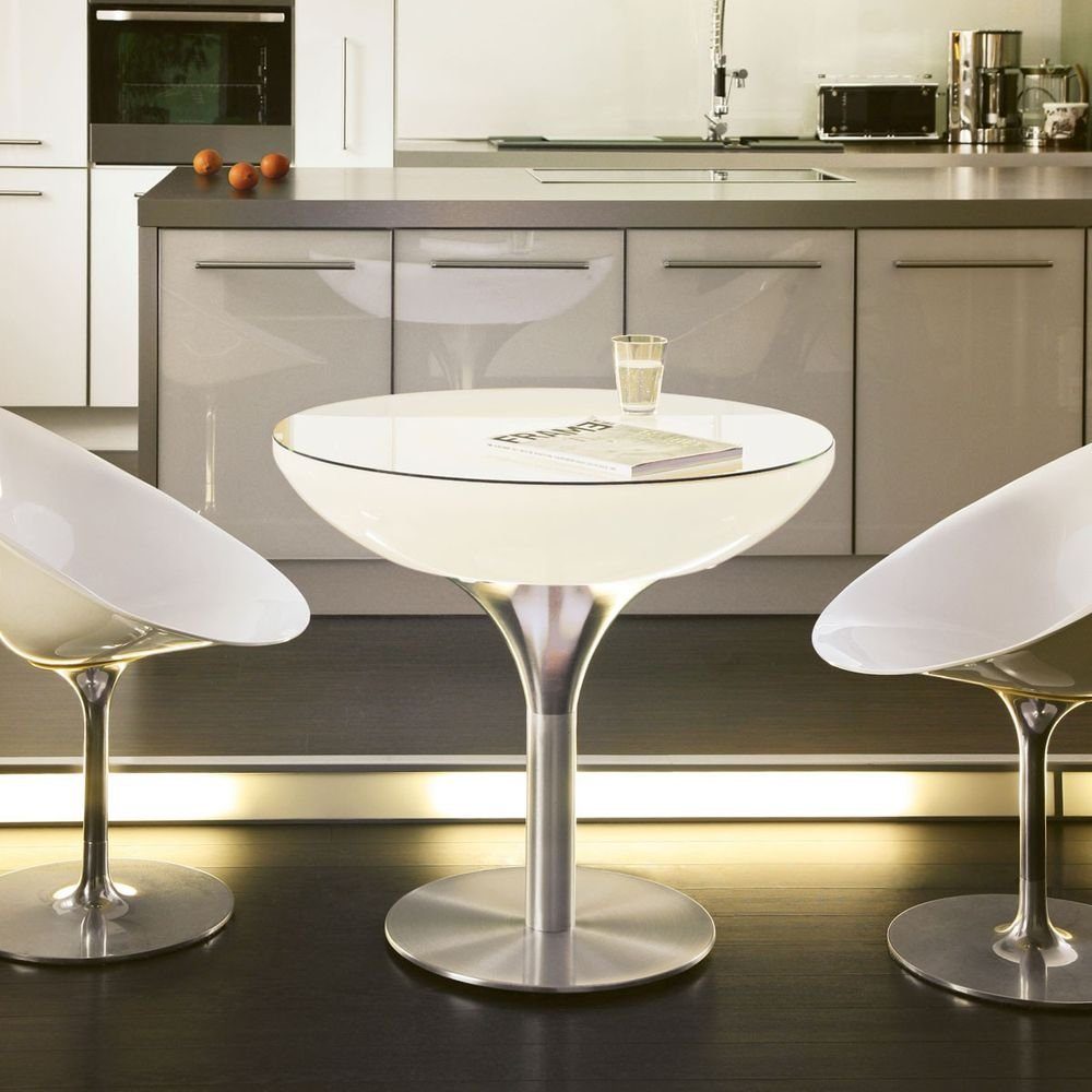 Lounge 105cm Alu-Gebürstet, Outdoor Moree Table Transluzent Weiß, Dekolicht