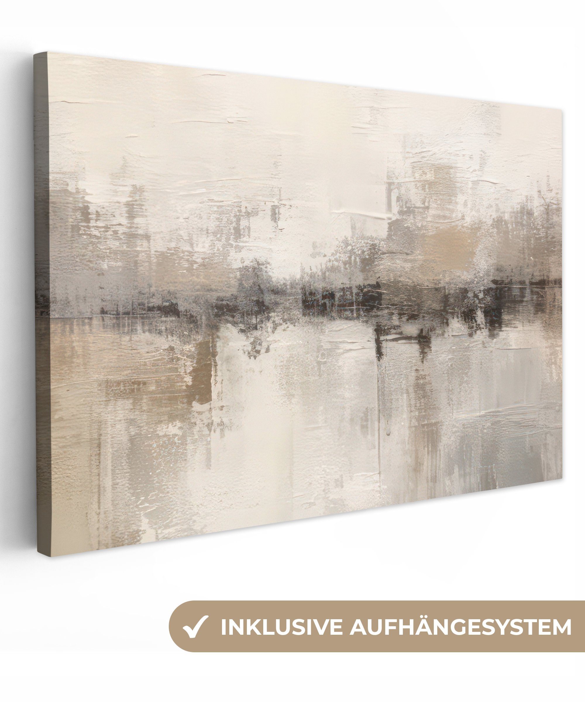 OneMillionCanvasses® Leinwandbild Moderne Kunst - Abstrakt - Beige, Beige (1 St), Leinwand Bilder Klein, Wand Dekoration 30x20 cm