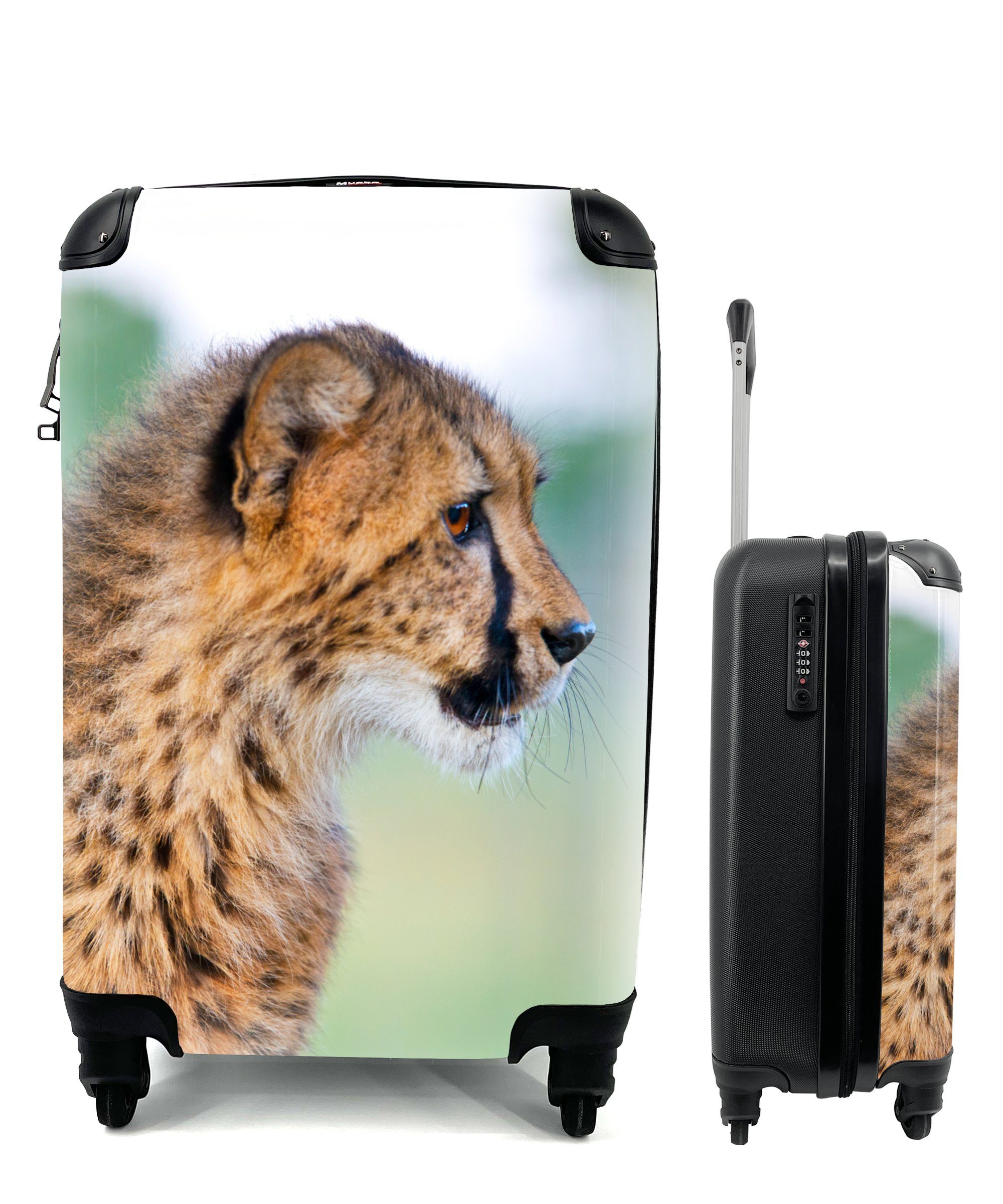 MuchoWow Handgepäckkoffer Leopard - - Handgepäck Haar, für Trolley, rollen, Kopf Ferien, 4 Reisetasche Rollen, mit Reisekoffer