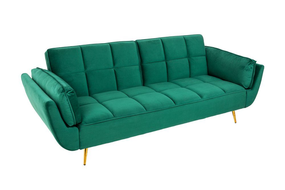 riess-ambiente Schlafsofa BOUTIQUE 213cm smaragdgrün - Samt, goldene Füße, Rundumbezug, 3-Sitzer mit Schlaffunktion - ideal für Wohn- & Schlafzimmer oder Loft