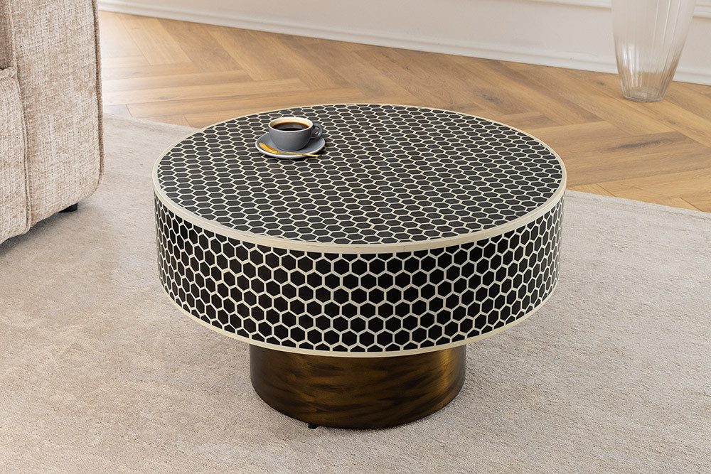 riess-ambiente Couchtisch HARMONY NATURE 60cm schwarz/weiß - Inlay, Blickfa günstig online kaufen