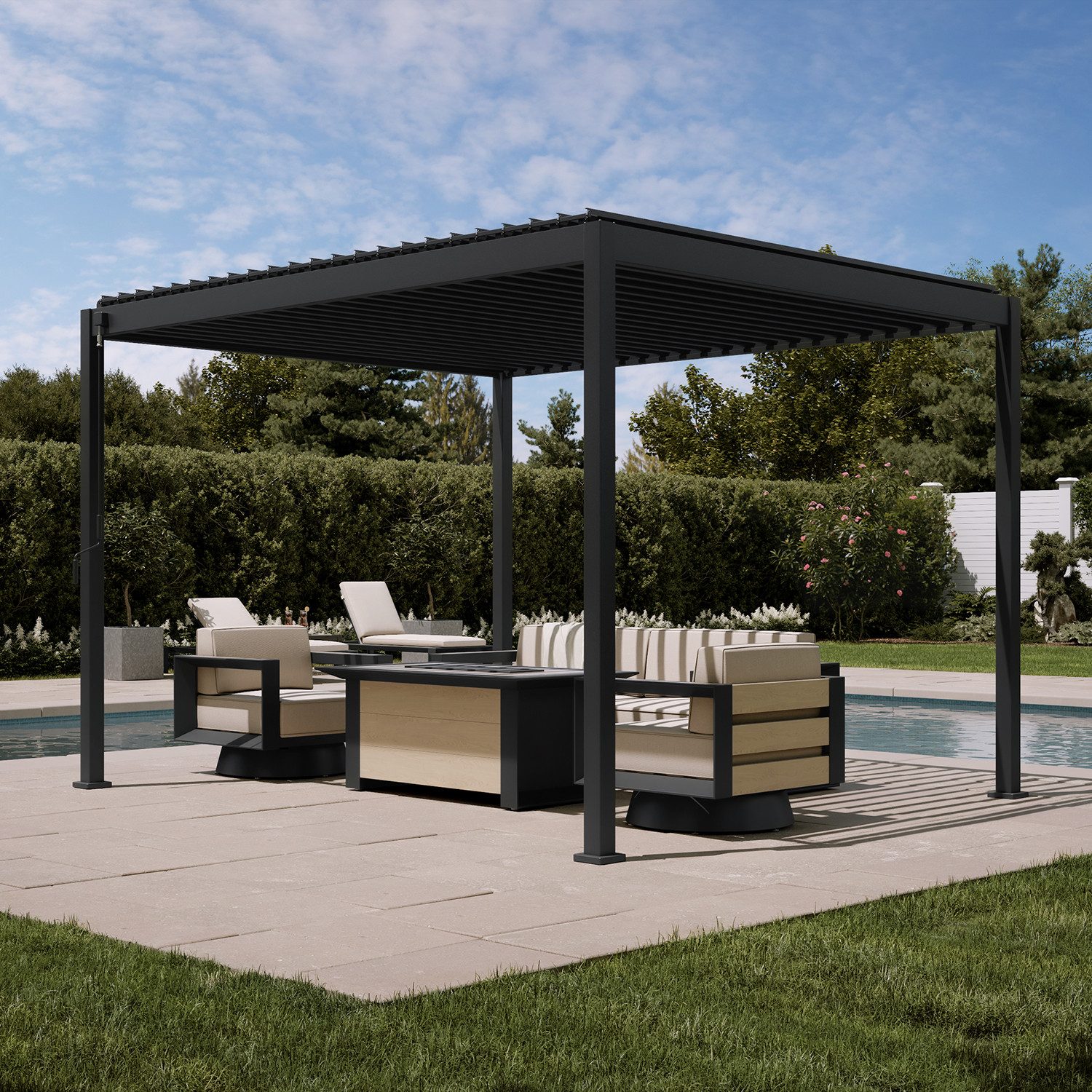 Mirador Pergola 88S 300x360cm Pavillon Terrassenüberdachung Anthrazit, (Packung, 1-tlg), Stahl Anthrazit verstellbares Lamellendach