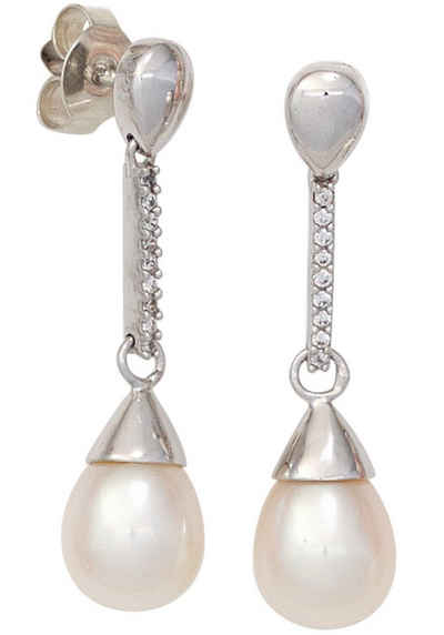 JOBO Perlenohrringe Ohrringe mit Perlen und 18 Diamanten, 585 Weißgold