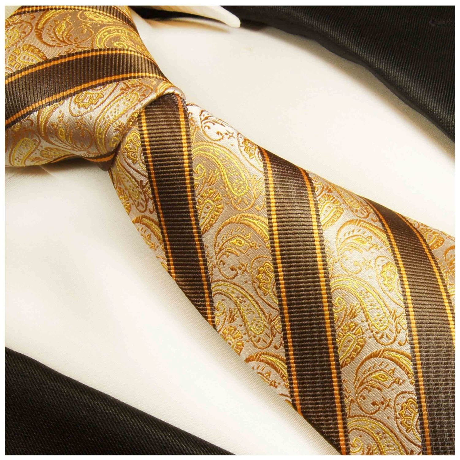Paul Malone Krawatte Elegante 2011 gelb gestreift paisley Schlips braun Schmal Seidenkrawatte Seide (6cm), 100% Herren