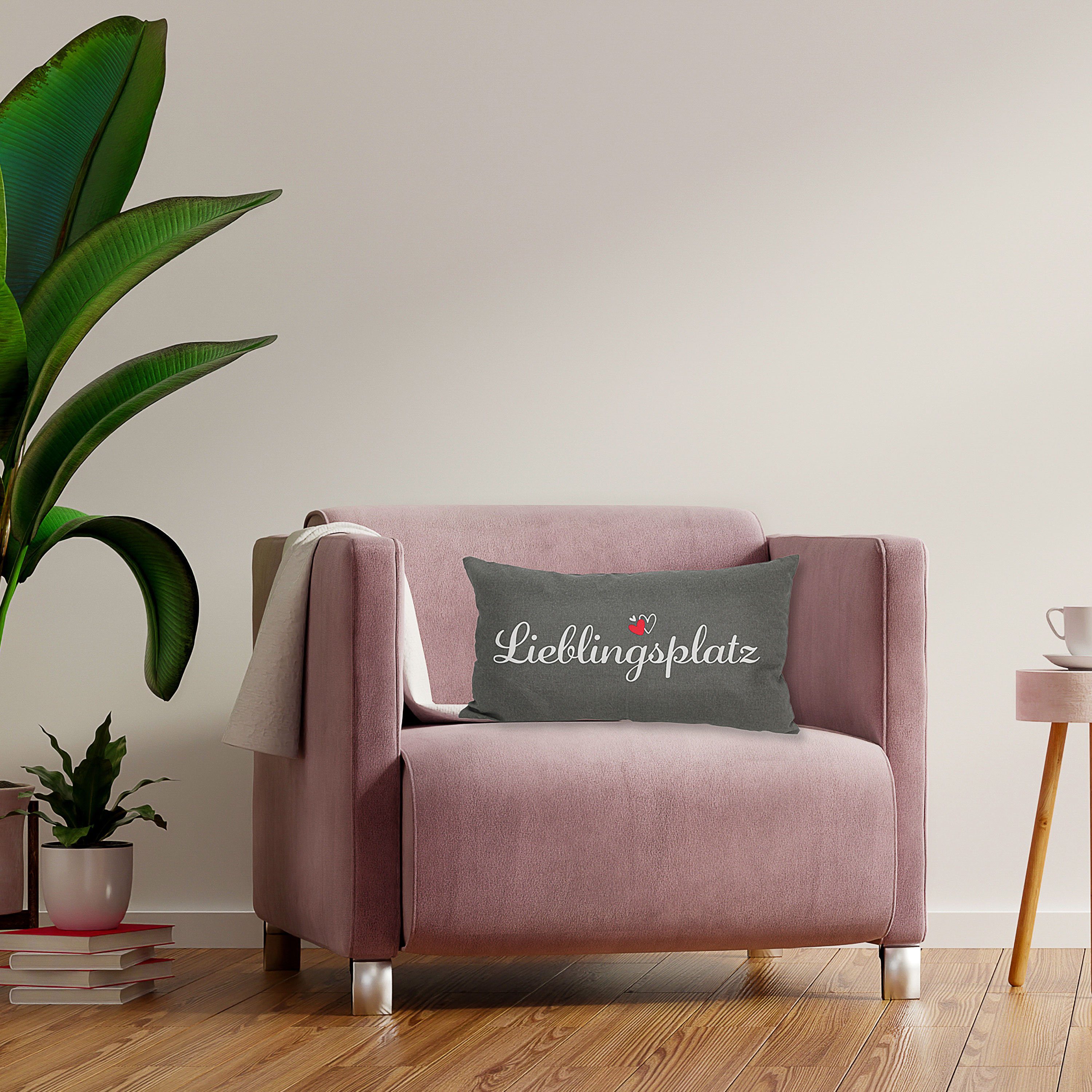 CEPEWA Dekokissen Sofakissen Lieblingsplatz grau 50x30cm Baumwolle 280g Reißverschluss – Bild 3 von 4