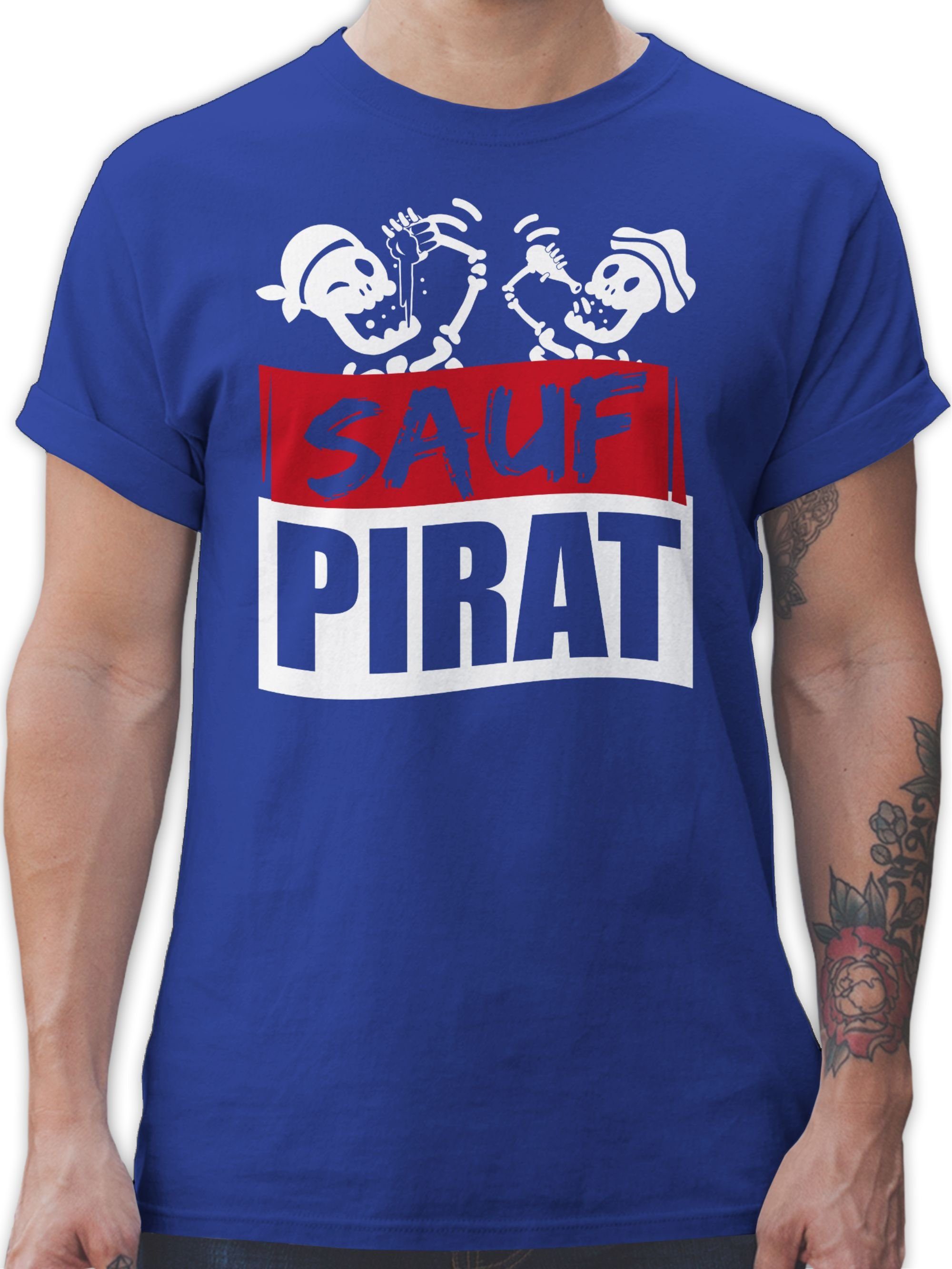 Shirtracer T-Shirt Sauf Pirat - weiß/rot Karneval Outfit 3 Royalblau