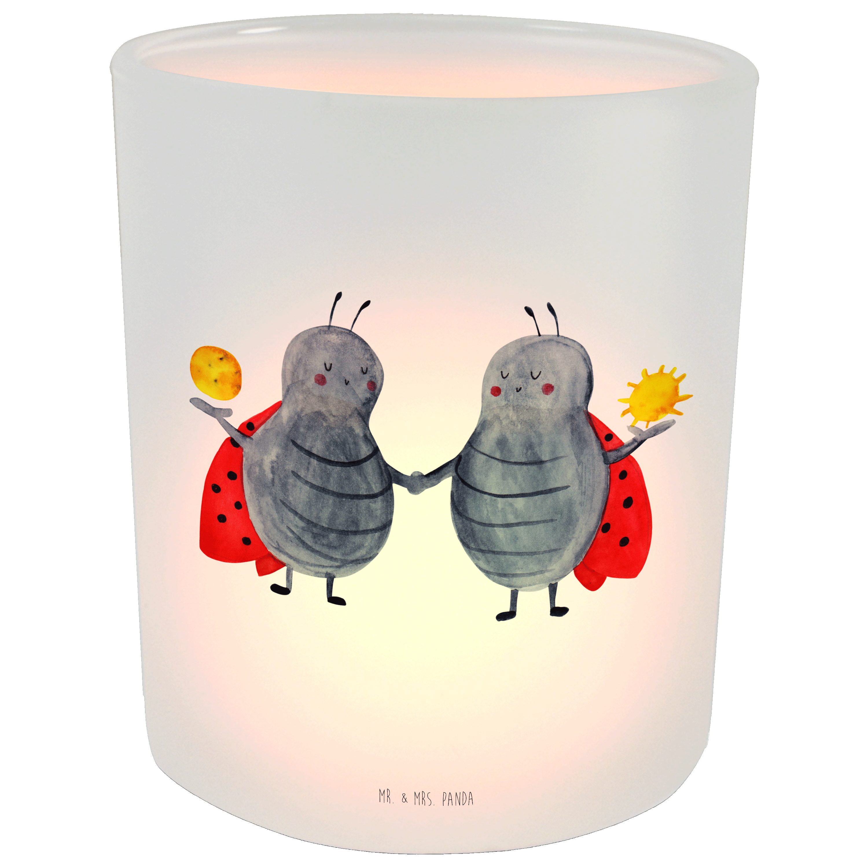 Mr. & Mrs. Panda Transparent Windlicht Sternzeichen St) - Geschenk, Geschenk Juni, - (1 Zwilling Tierkr