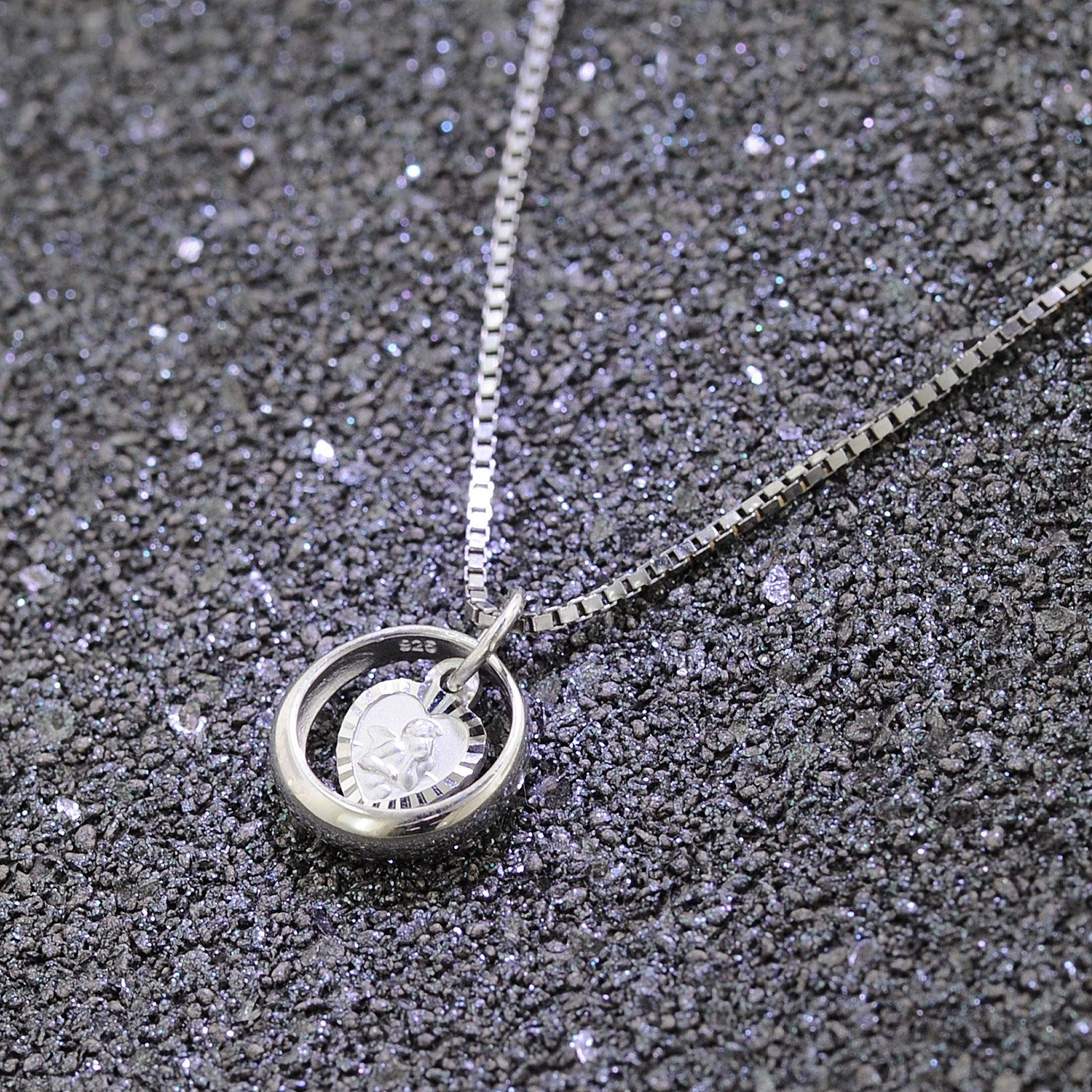 trendor Kette mit Anhänger Taufkette 925 Silber Taufring mit Engelherz