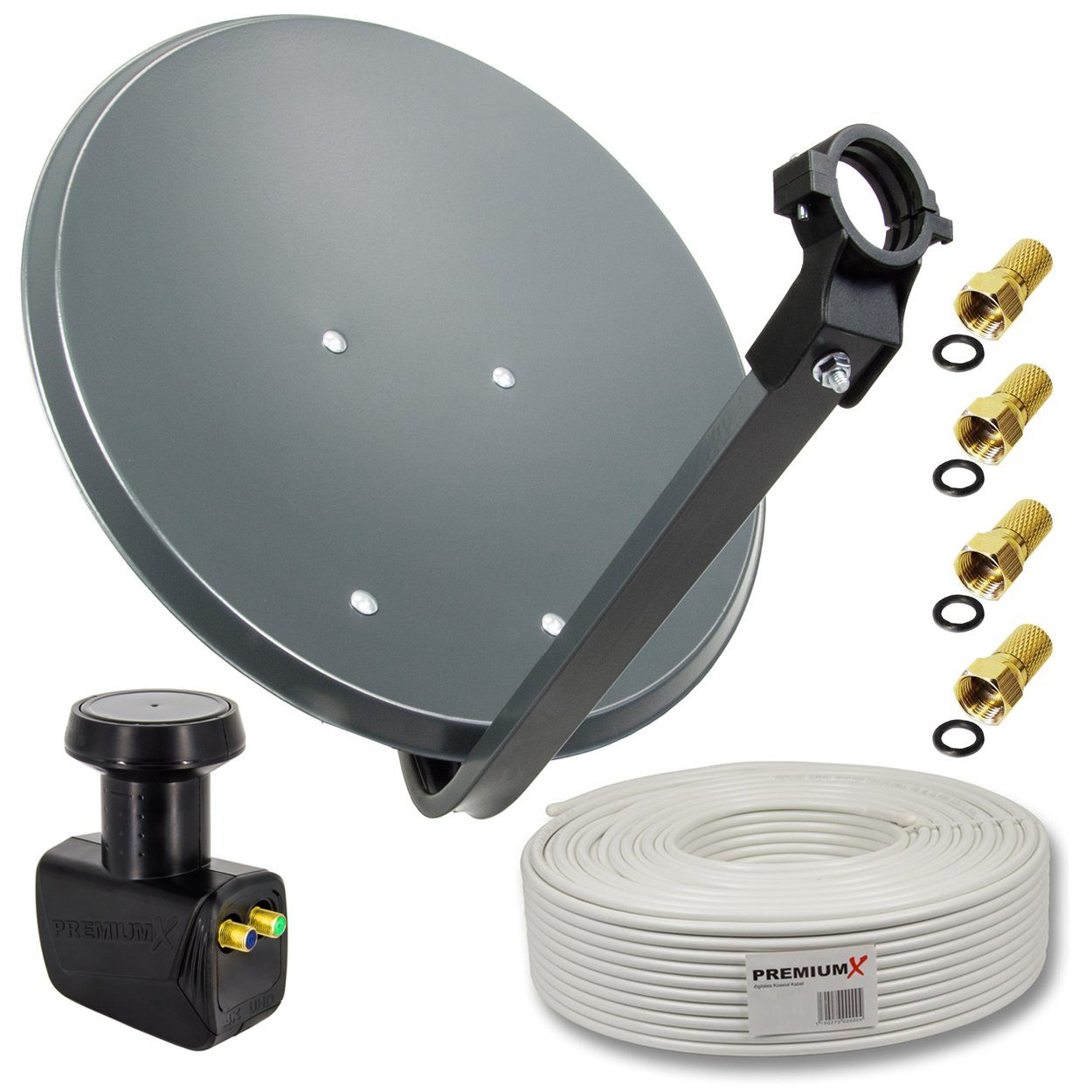 PremiumX Satelliten-Komplettanlage 45cm Antenne Twin LNB 10m Kabel 4x  F-Stecker SAT-Antenne