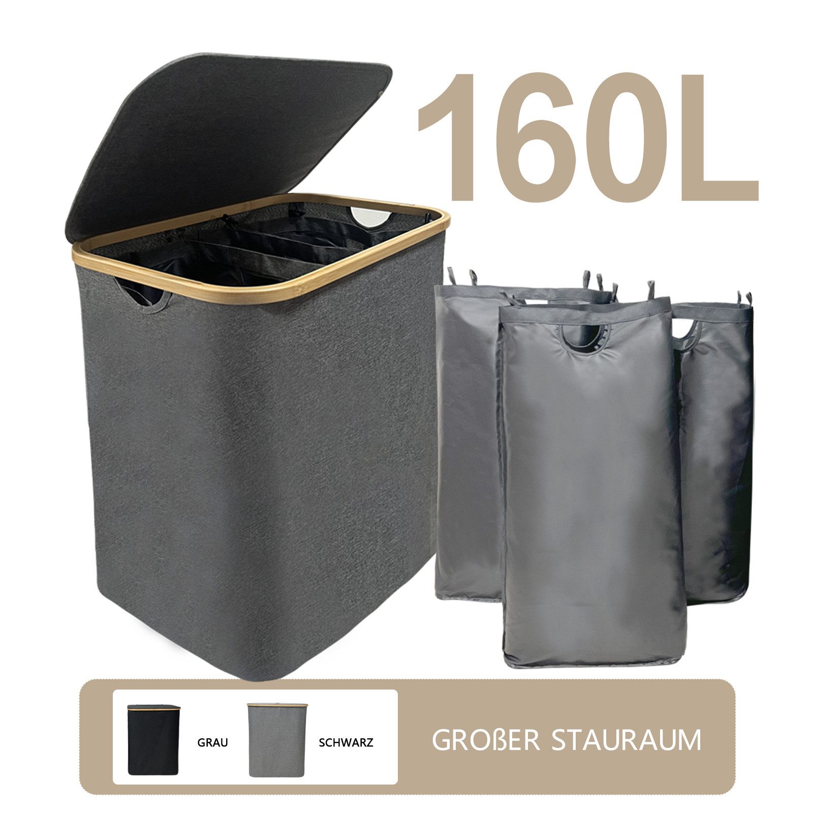 WAOHO Wäschekorb Zusammenklappbarer Wäschekorb mit Deckel, 3 Fächer, Wäsche günstig online kaufen