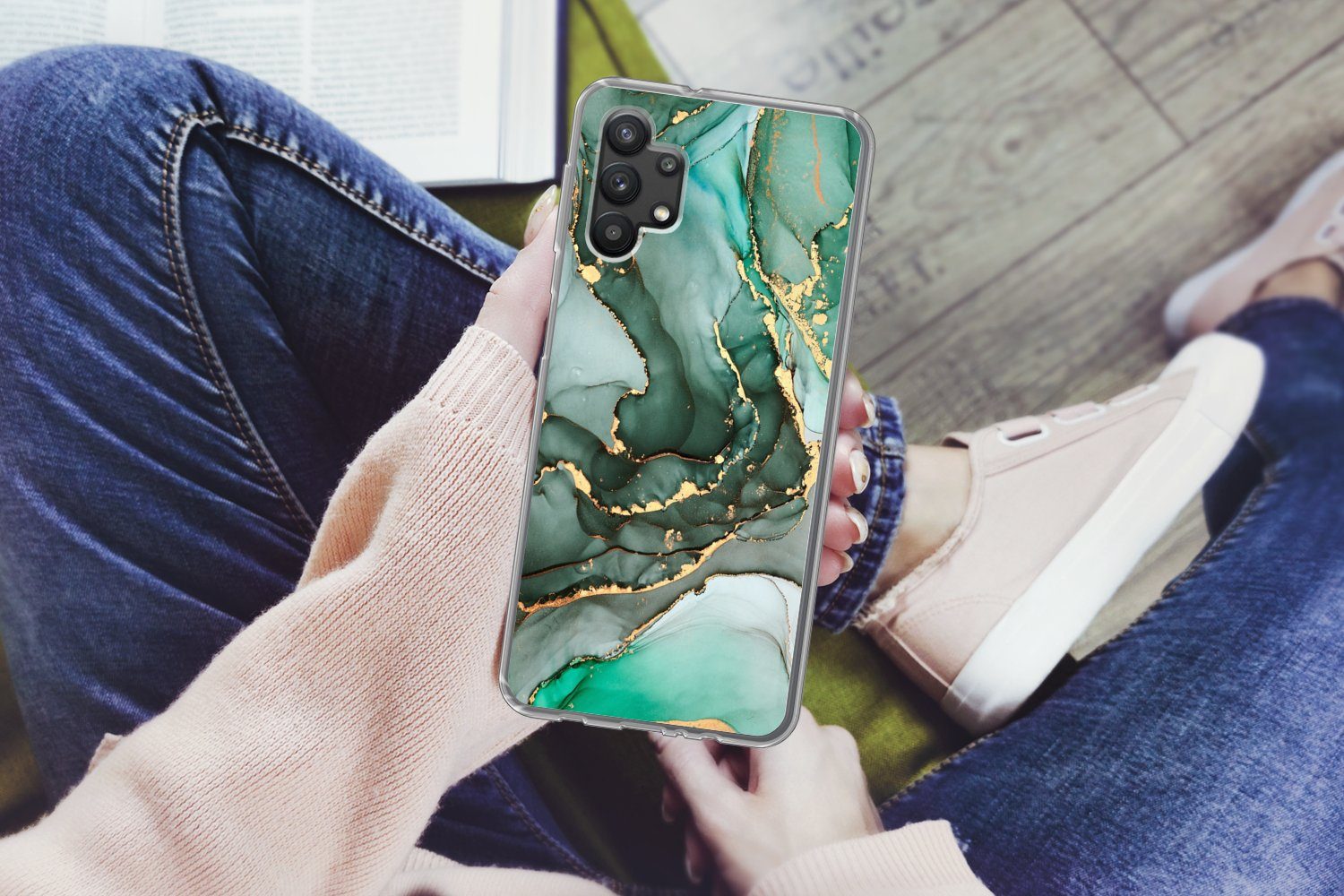 MuchoWow Handyhülle für Samsung Galaxy A32 5G Gold - Marmor - Grün - Luxus - Marmoroptik -, Smartphone-Bumper, Print, Handy Schutzhülle Dünn