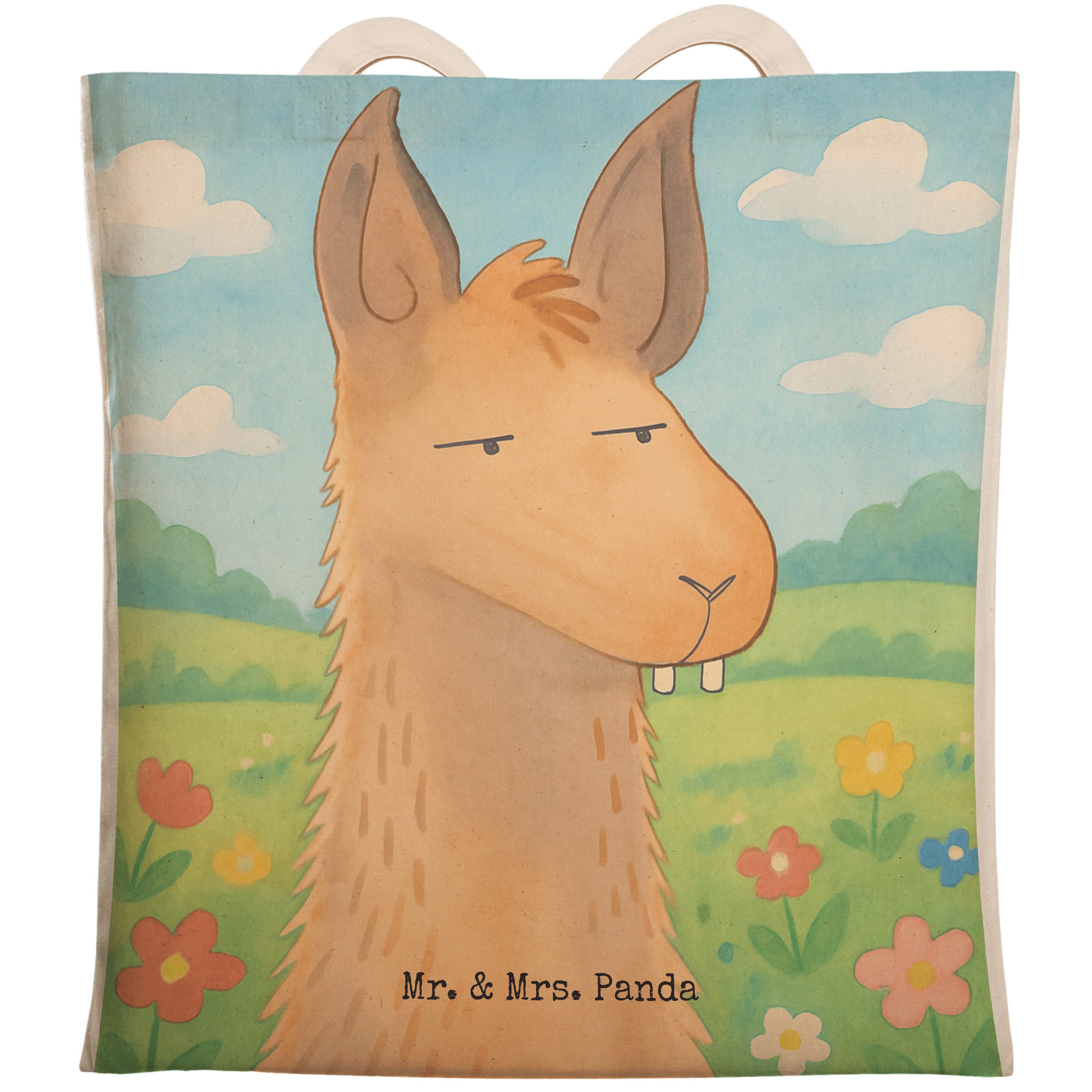 Tragetasche Lamakopf Genervt Design, Stofftragetasche, Weiß, Beuteltasche, Lama