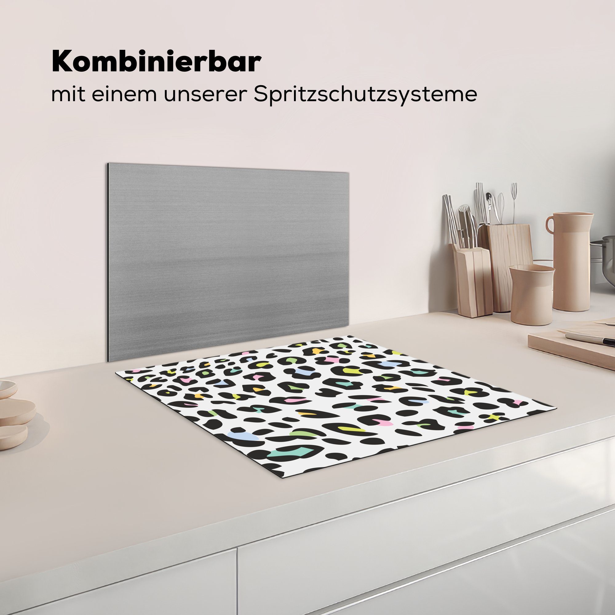 MuchoWow Herdblende-/Abdeckplatte Pantherdruck cm, die - 59x52 Vinyl, Schwarz, tlg), Ceranfeldabdeckung küche, für Farben - (1 Induktionsmatte