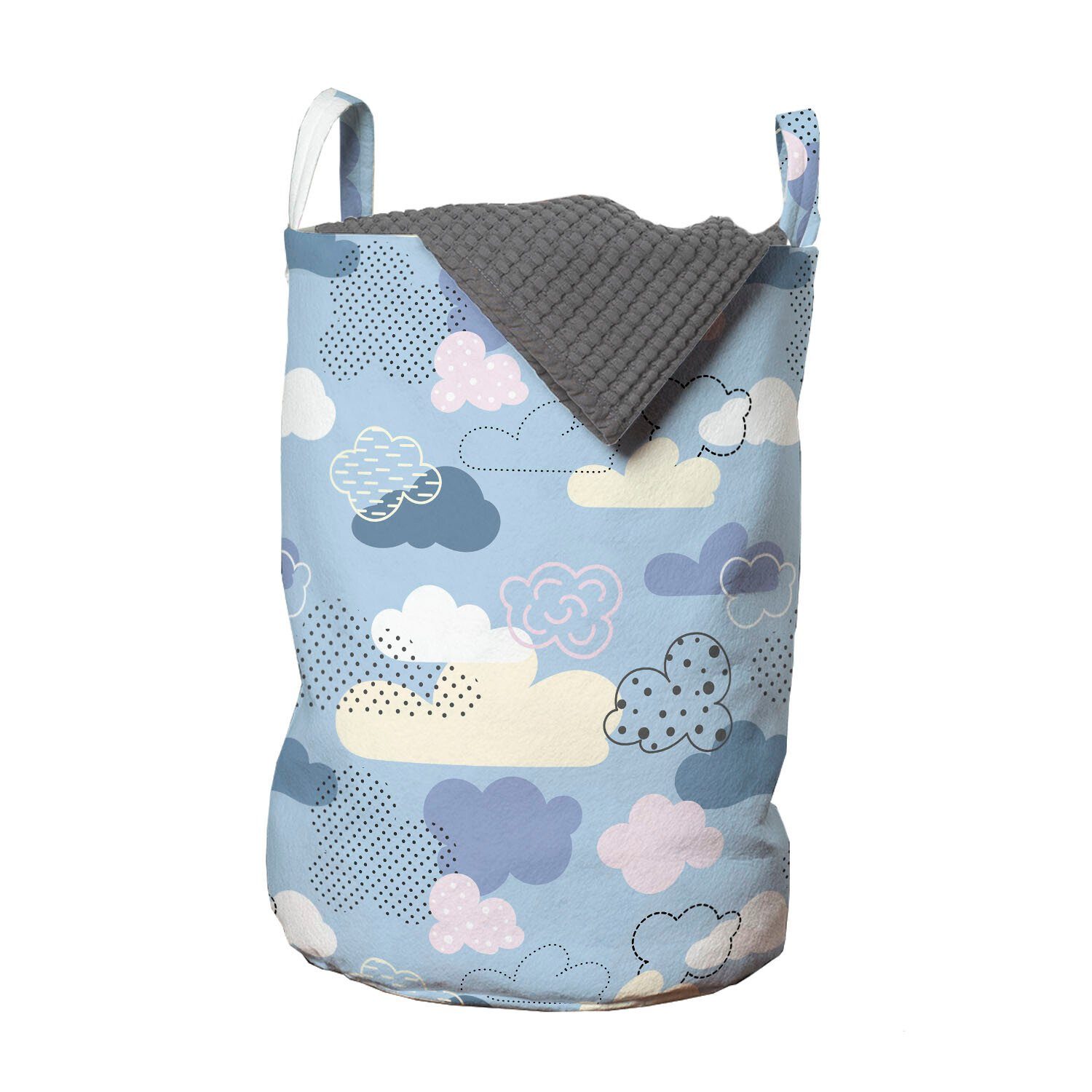 Abakuhaus Wäschesäckchen Wäschekorb mit Griffen Kordelzugverschluss für Waschsalons, Pastell Himmel-Wolken Gezeichnet Tupfen