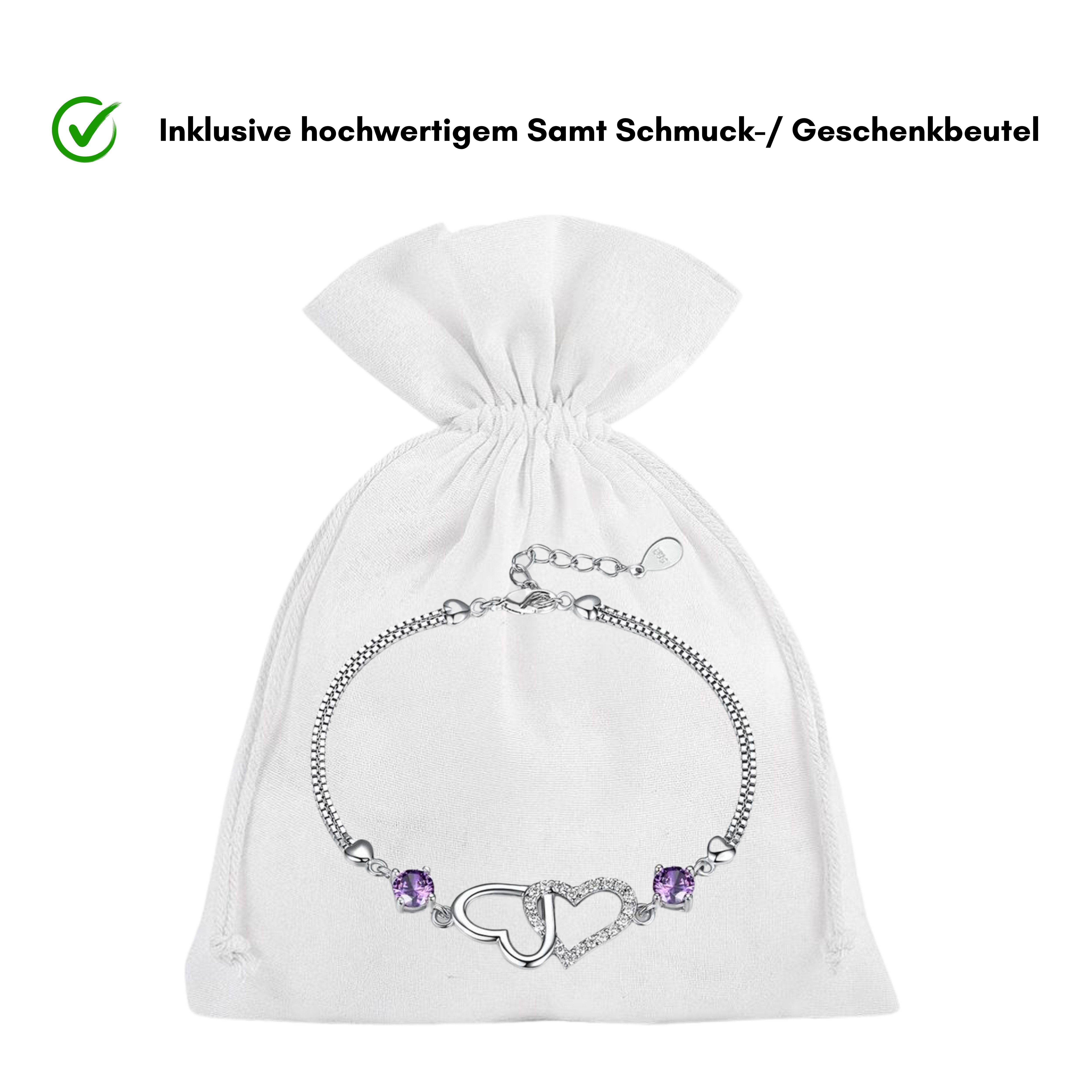 Felino Silberarmband Armband Herz Herzen Diamanten Damen Frauen Lila  Geschenk Schmuckset (1-tlg), 925 Sterling Silber
