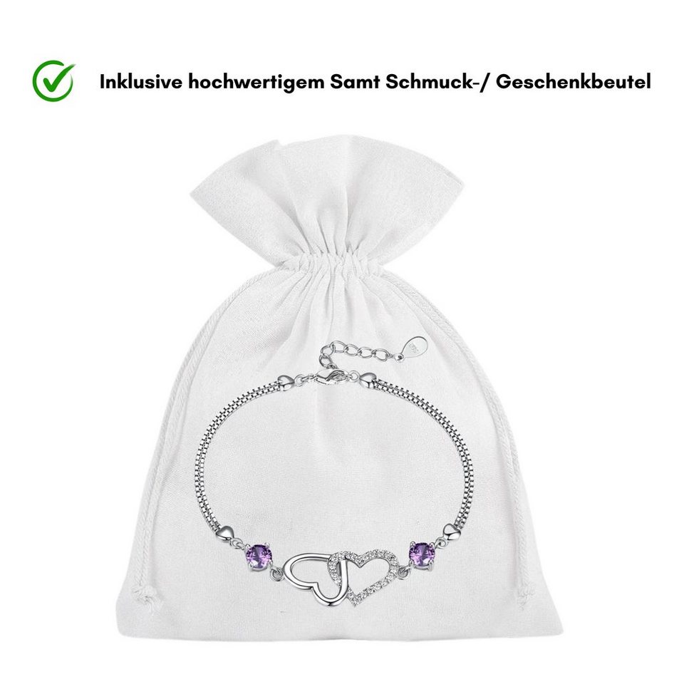 Felino Silberarmband Armband Herz Herzen Diamanten Damen Frauen Lila  Geschenk Schmuckset (1-tlg), 925 Sterling Silber