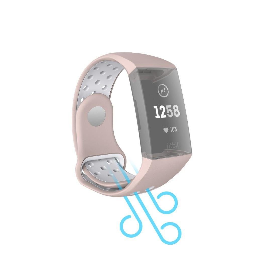 Hama Smartwatch-Armband Ersatzarmband Fitbit 3/4, - Schmutzabweisend Charge - Abwaschbar Rutschfest rosé Sportarmband, 22mm, atmungsaktives