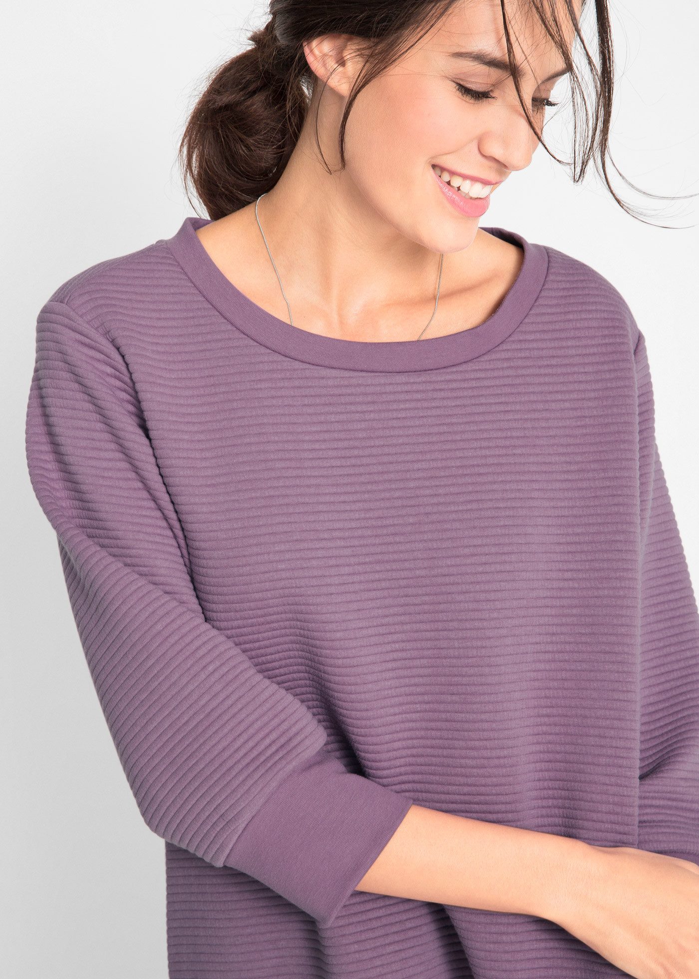 bonprix Sweatshirt langer Schnitt, mit U-Bootausschnitt, mit Ballonärmeln