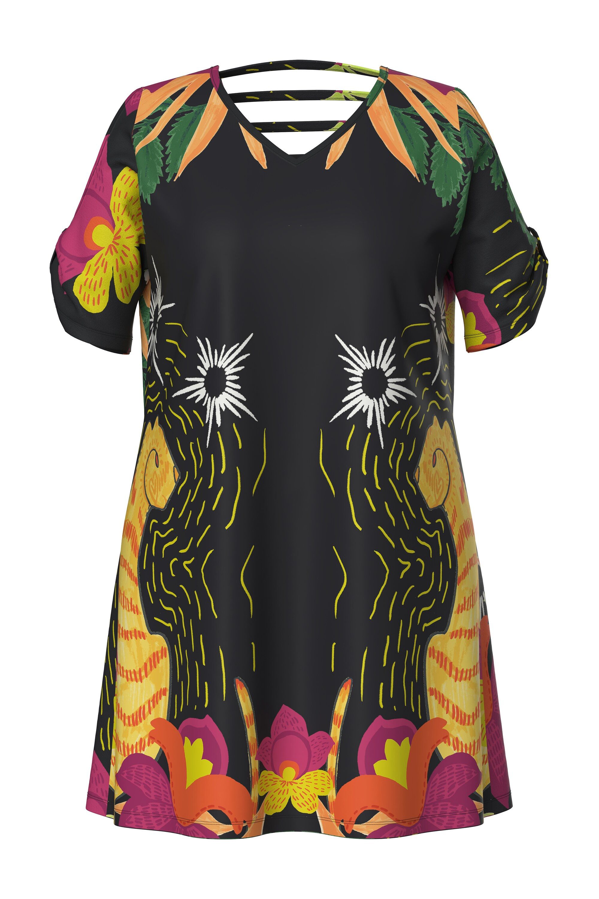 Midikleid Jerseykleid Katze A-Linie V-Ausschnitt Halbarm