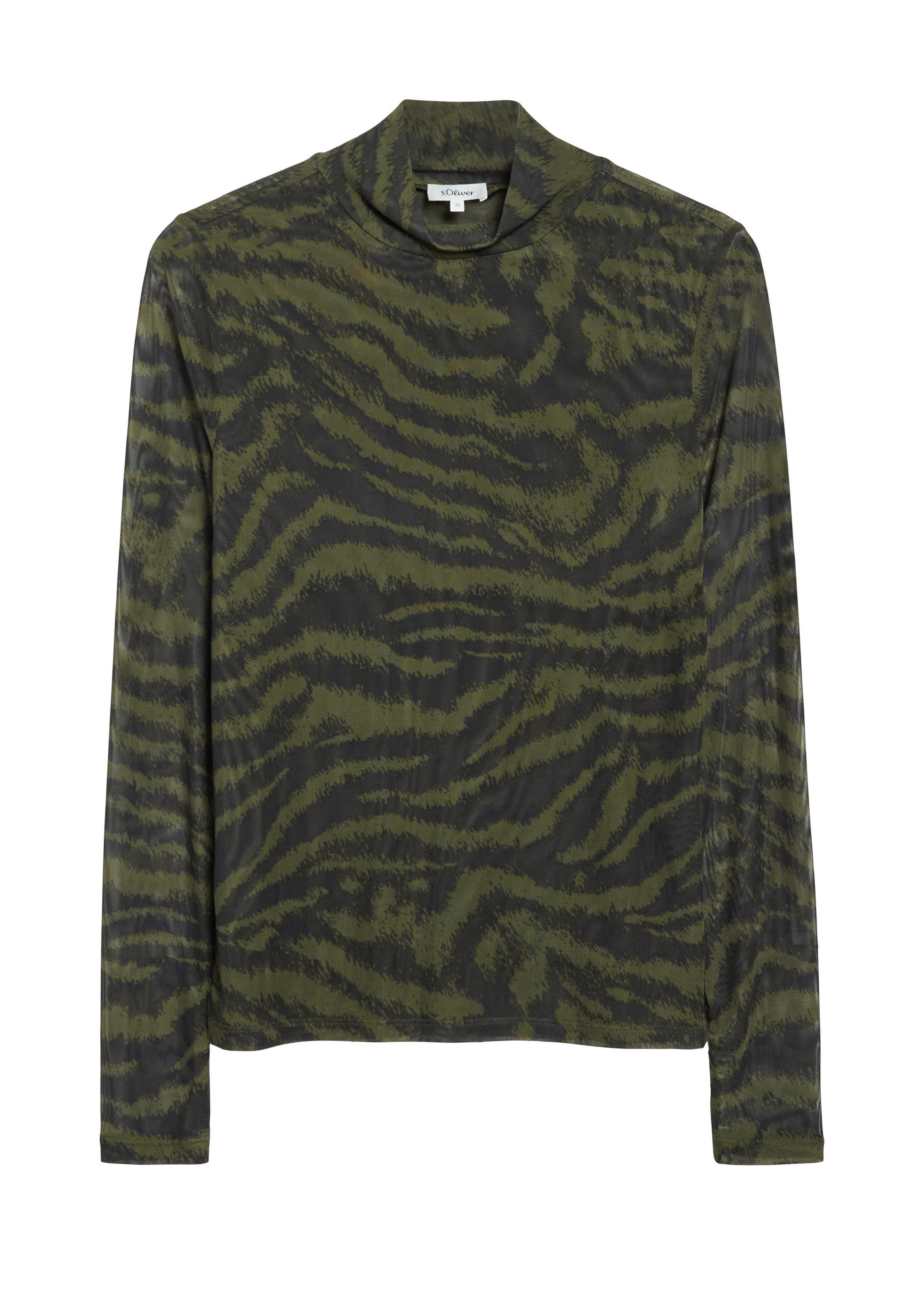 s.Oliver Langarmshirt T-Shirt Leicht transparentes Mesh-Shirt mit All-over-Print – Bild 2 von 5