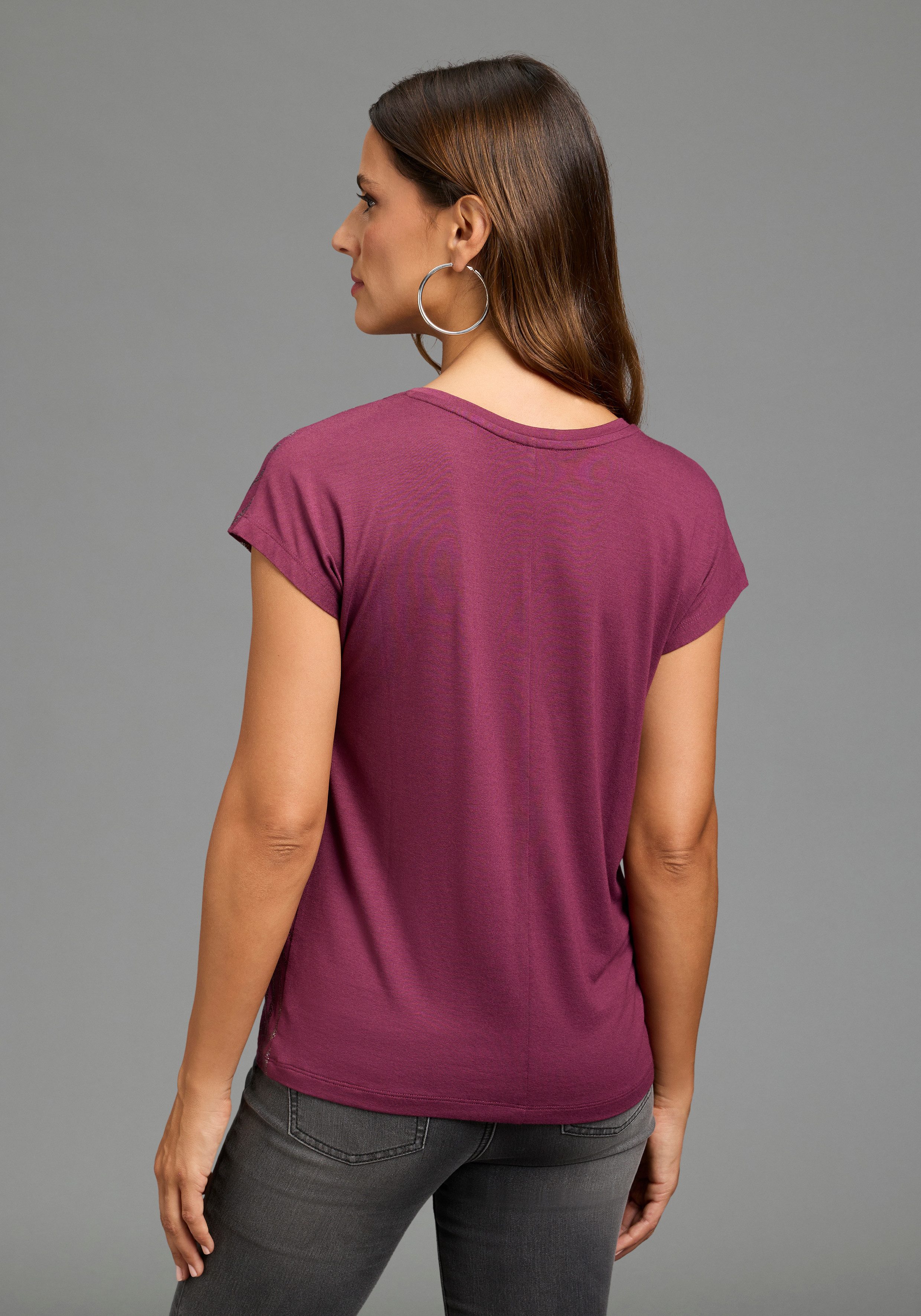 Laura Scott Rundhalsshirt aus elastischem Jersey, Kurzarm-Design, figurumspielende Passform