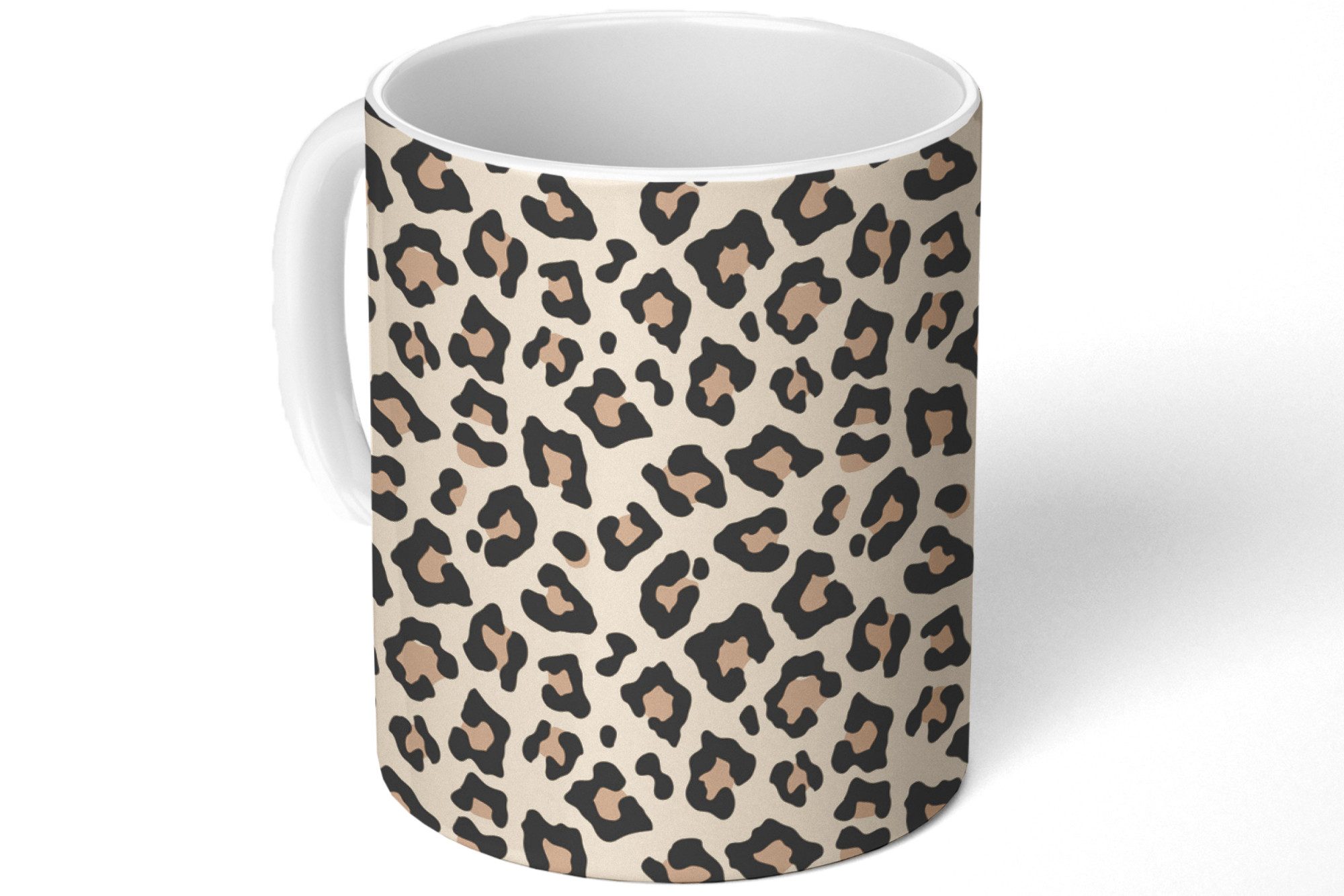 MuchoWow Tasse Tiermuster - Leopard - Weiß, 1-tlg., Keramik, Kaffeetassen, Teetasse, Becher, Kaffeebecher, Geschenk