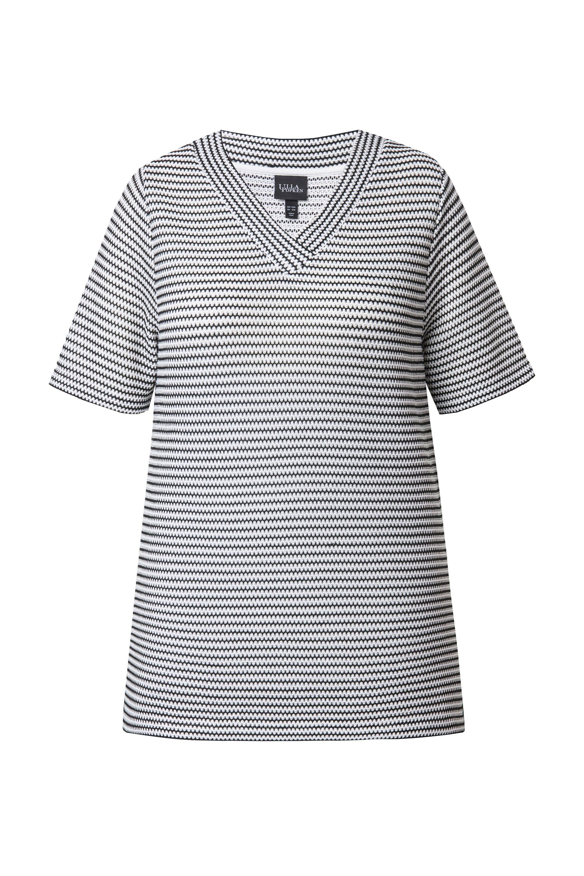 Ulla Popken Sweatshirt Sweatshirt Strukturstreifen V-Ausschnitt Halbarm günstig online kaufen