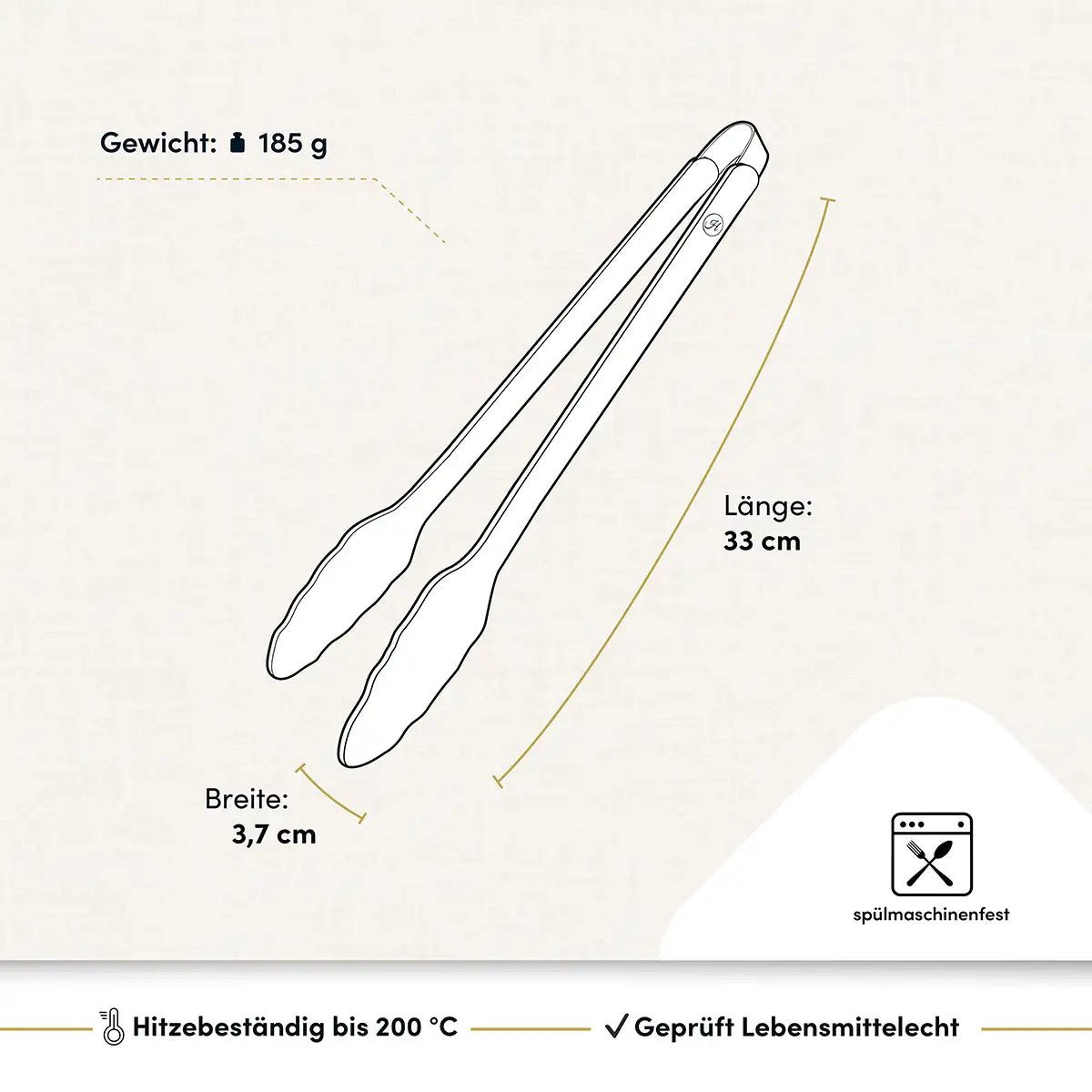 Hoffmann Germany Kochzange Silikon Edelstahl 33 cm anthrazit – kratzerfrei, Edelstahlkern, Silikon-Ummantelung, 200°C, spülmaschinenfest
